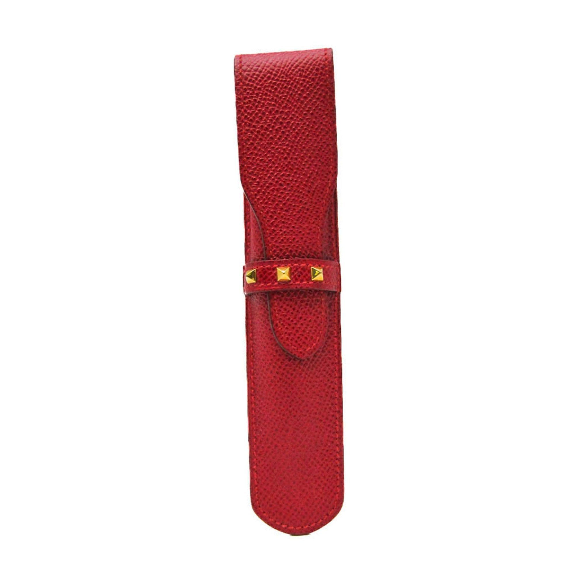 image of Hermes Courchevel Leather Pen Case [Red Color] 1 Piece Inserted, Women's