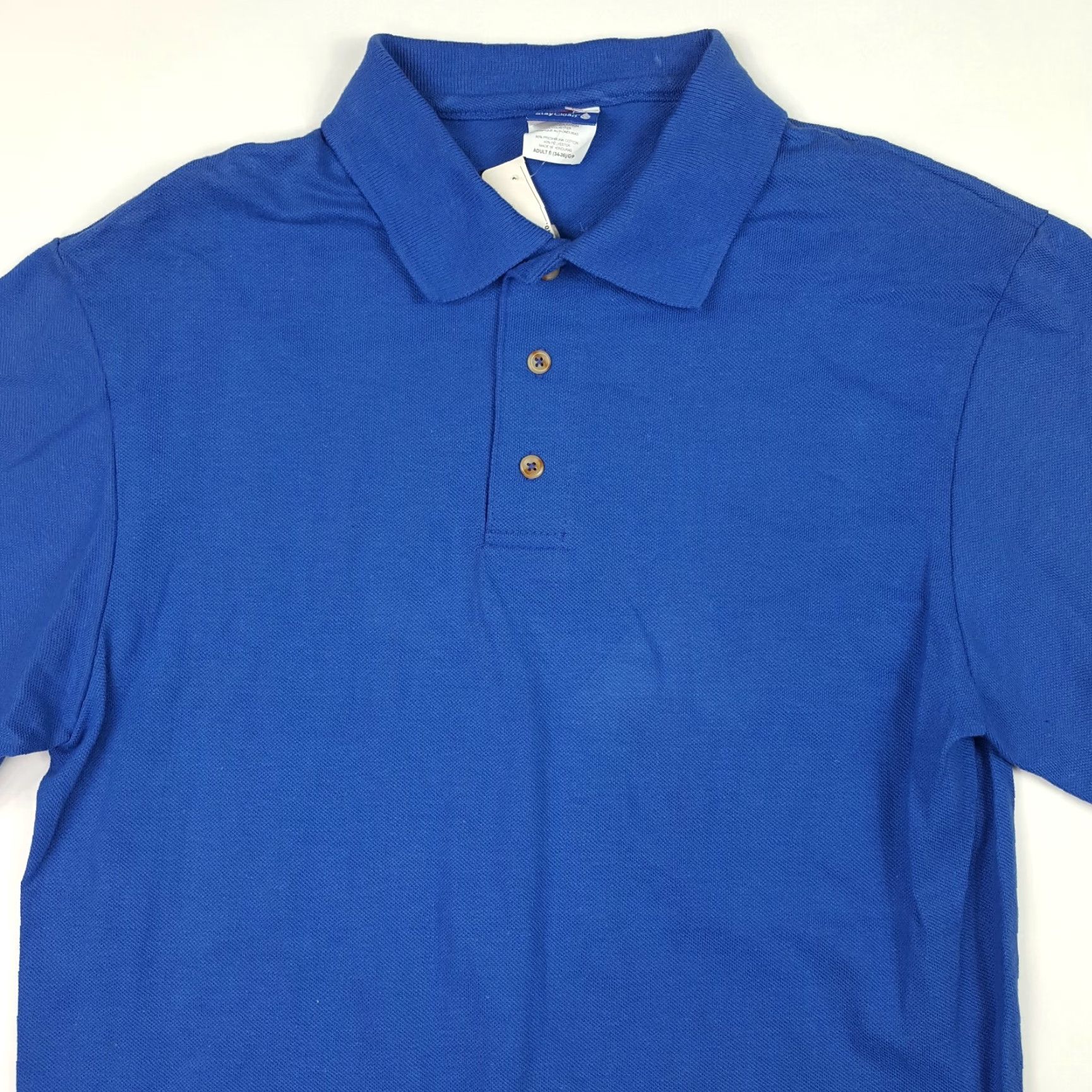 Hanes VINTAGE Hanes Blank Blue Men's Size Small Short Sleeve Polo Shirt Dress Work 90s Retro Preppy Shirt Size 36R - 2 Thumbnail