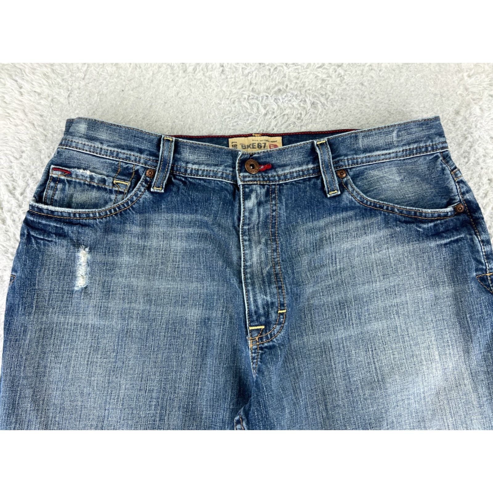 Vintage Buckle Jeans Men 34 Blue Denim 5-Pocket Relaxed Straight Distressed Cotton Blend Button Zipper 32x31 Size US 34 / EU 50 - 4 Thumbnail