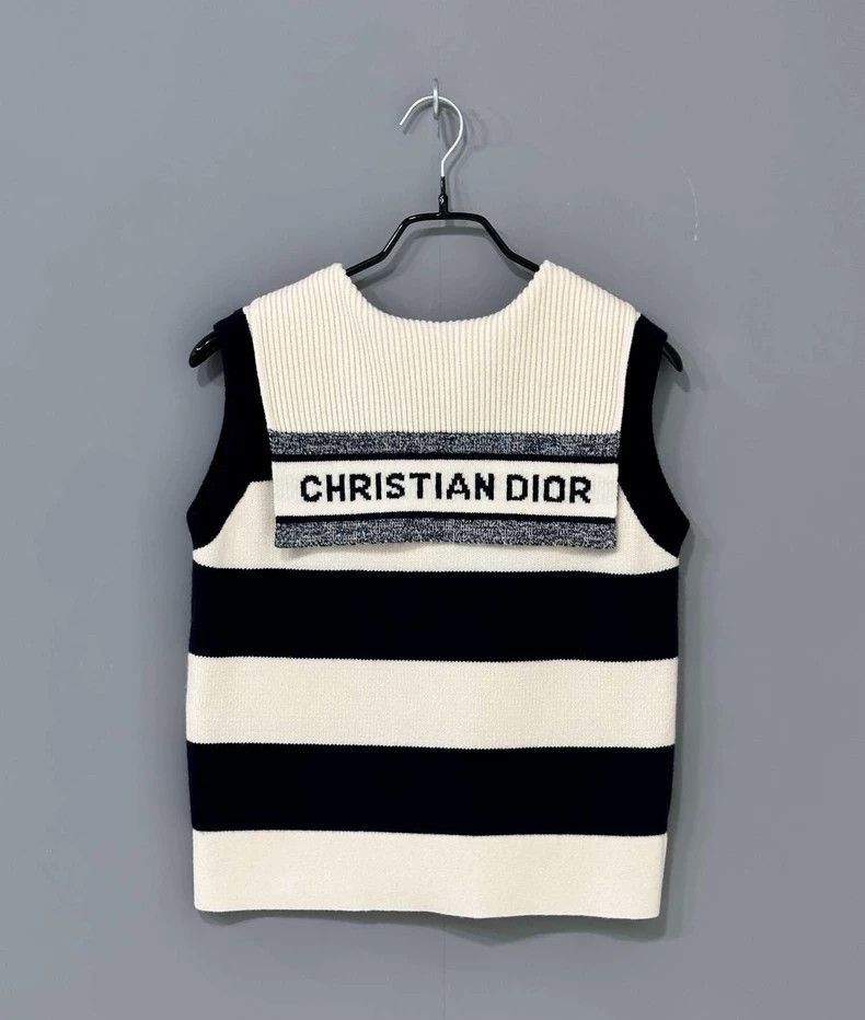 Dior Striped Knit Vest with Navy Collar-2505 Size S / US 4 / IT 40 - 3 Thumbnail