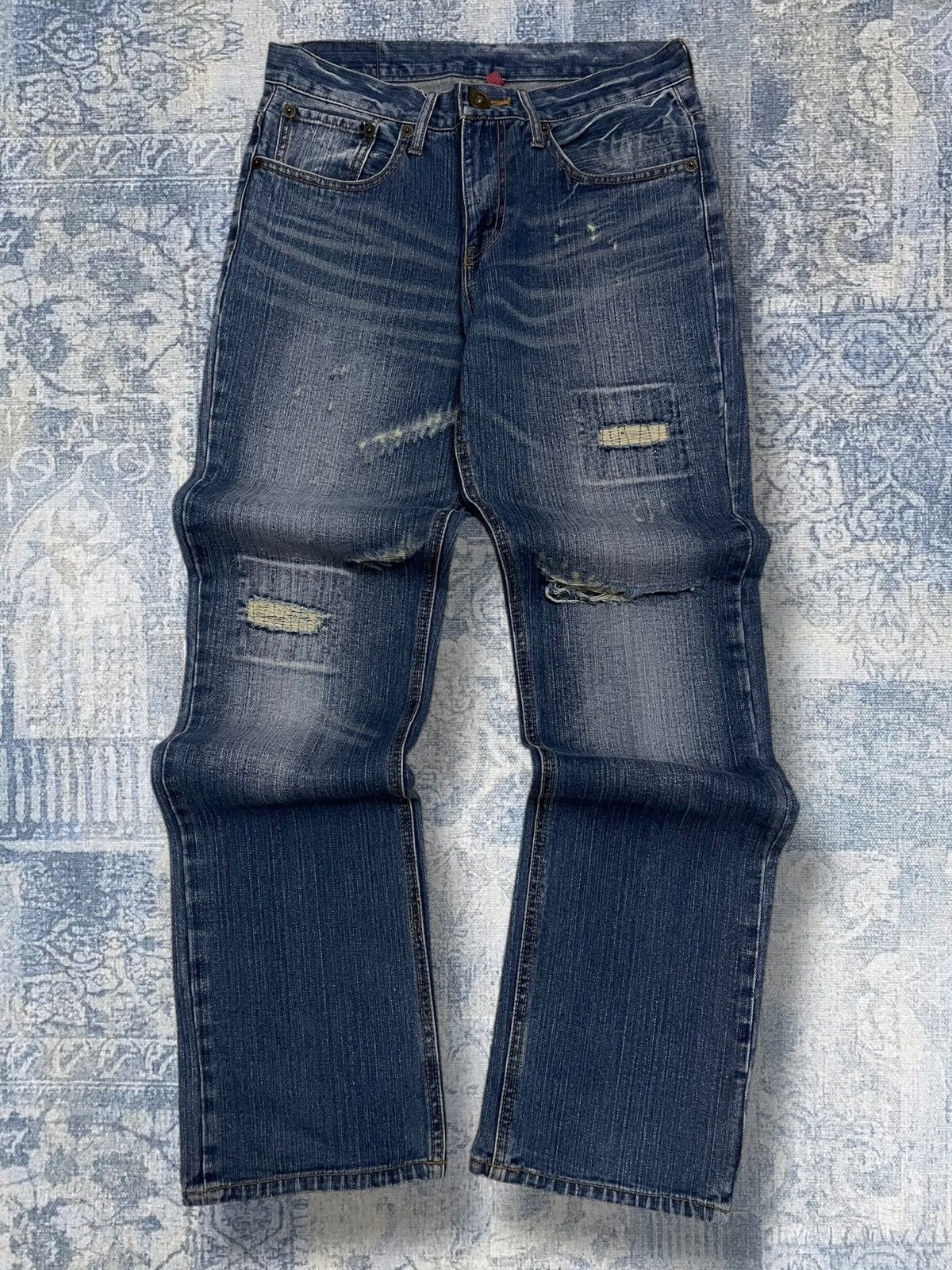 Japanese Brand Vintage 1990s Japan Designer Nylaus Distressed Patch Denim Size US 30 / EU 46 - 1 Thumbnail