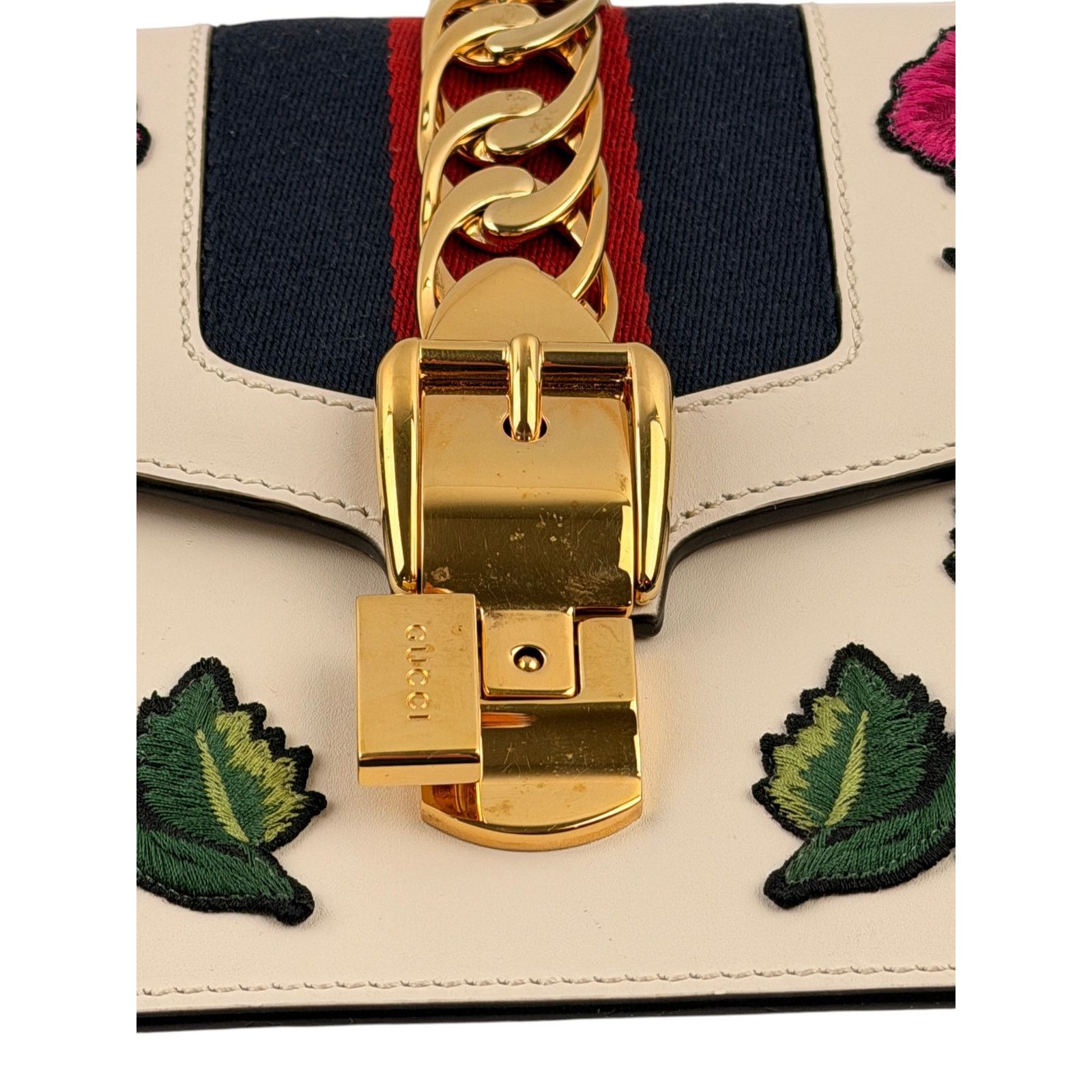 Gucci GUCCI Sylvie Embroidered Floral Shoulder Bag in White Size ONE SIZE - 21 Thumbnail