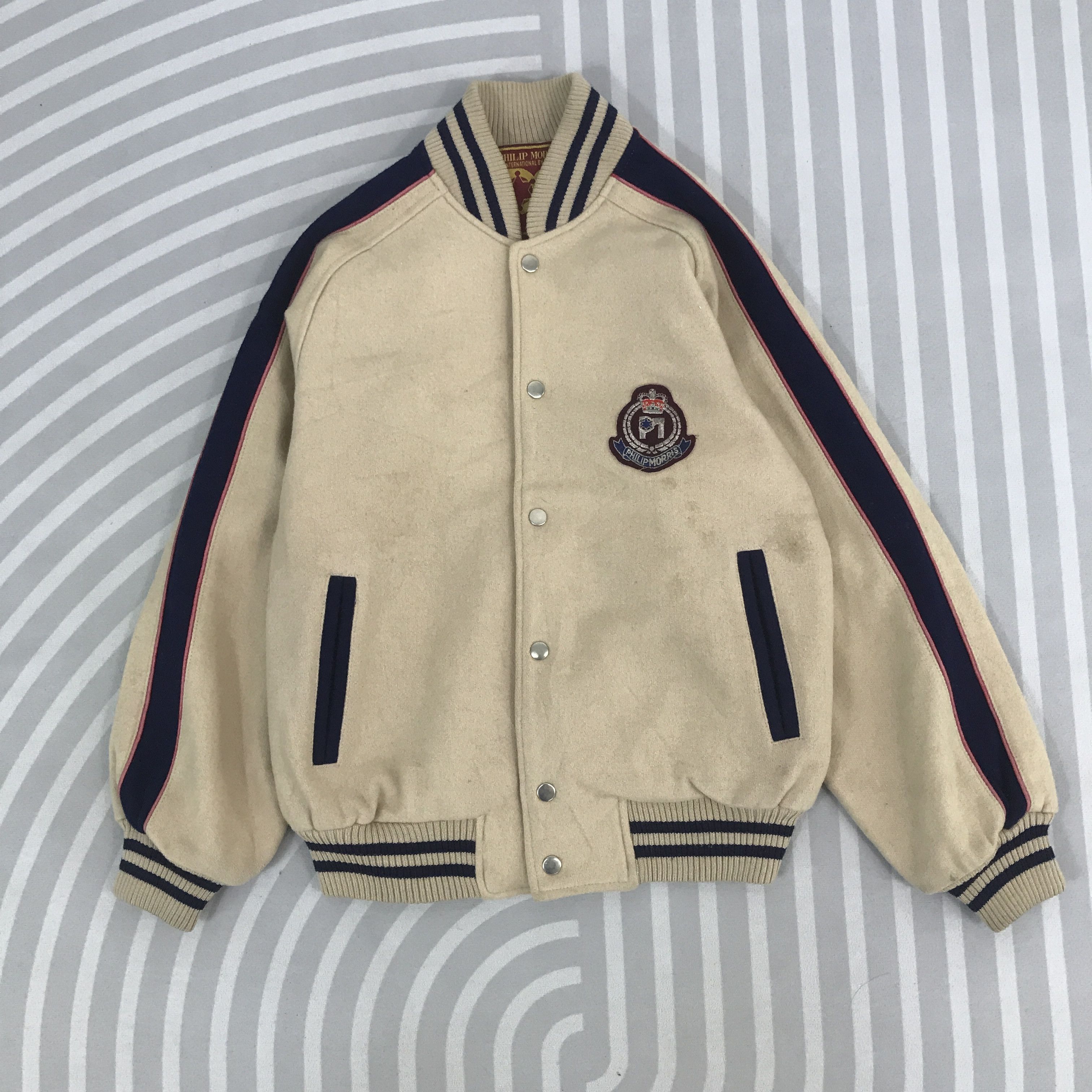Japanese Brand × Vintage Vintage Philip Morris Wool varsity snap button Jacket Size US L / EU 52-54 / 3 - 1 Thumbnail