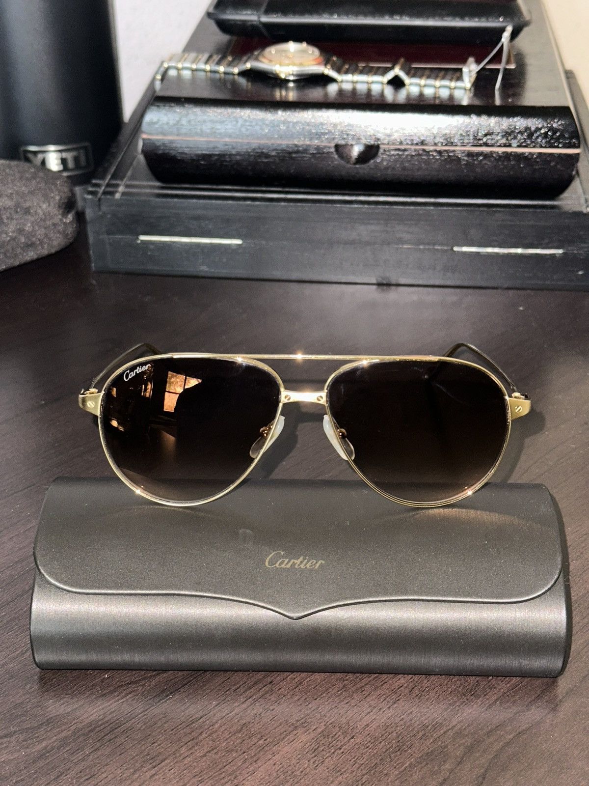 Cartier Cartier Brown Pilot Unisex Sunglasses Size ONE SIZE - 2 Thumbnail