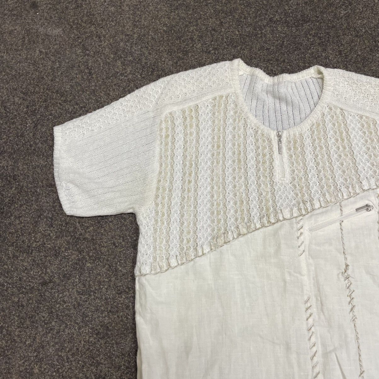 Vintage Vintage 90s Y2K Cream Mesh Knit Tee Minimalist Cropped XL Size US XL / EU 56 / 4 - 2 Thumbnail