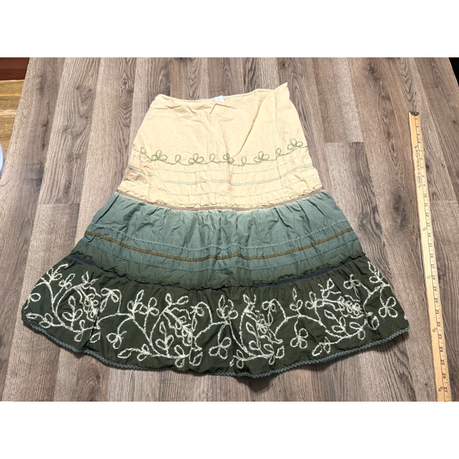 Apt. 9 APT. 9 Skirt Women's Size 12 Maxi A-Line Yellow Green Tiered Cotton 12" Rise Mid Zip Casual Free Return Womens Size 34" / US 12 / IT 48 - 2 Thumbnail