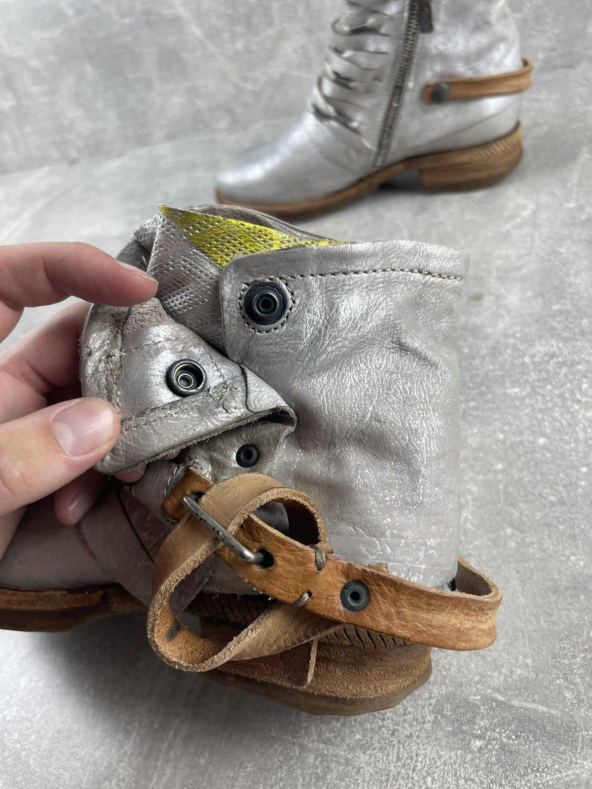 Vintage A.S.98 Archive Silver Straps Glitter Leather Boots Size US 7 / IT 37 - 14 Thumbnail