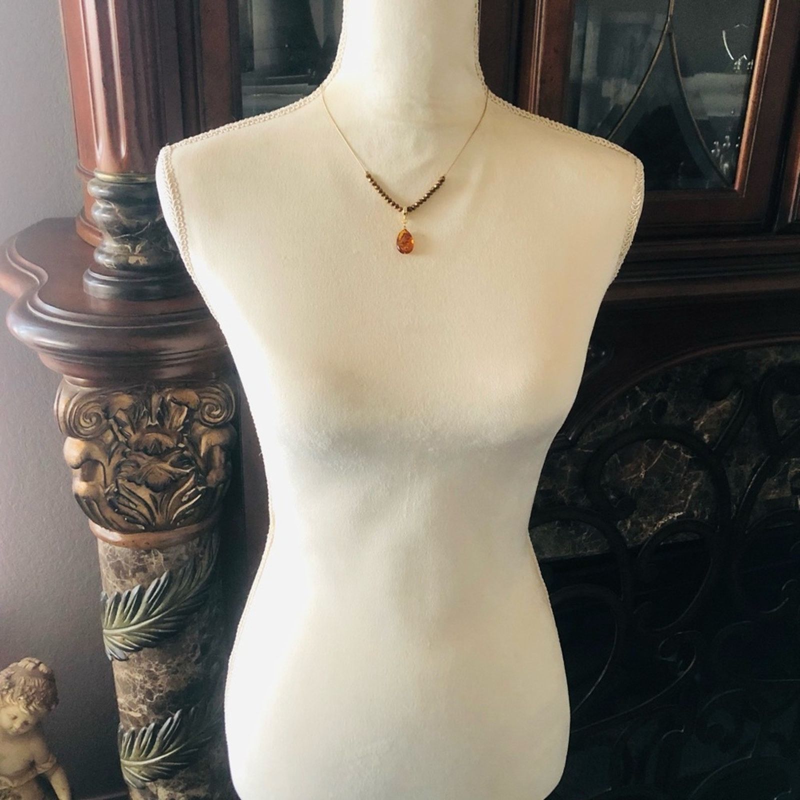 Handmade Handcrafted simulated amber raindrop pendant chain necklace Size ONE SIZE - 5 Thumbnail