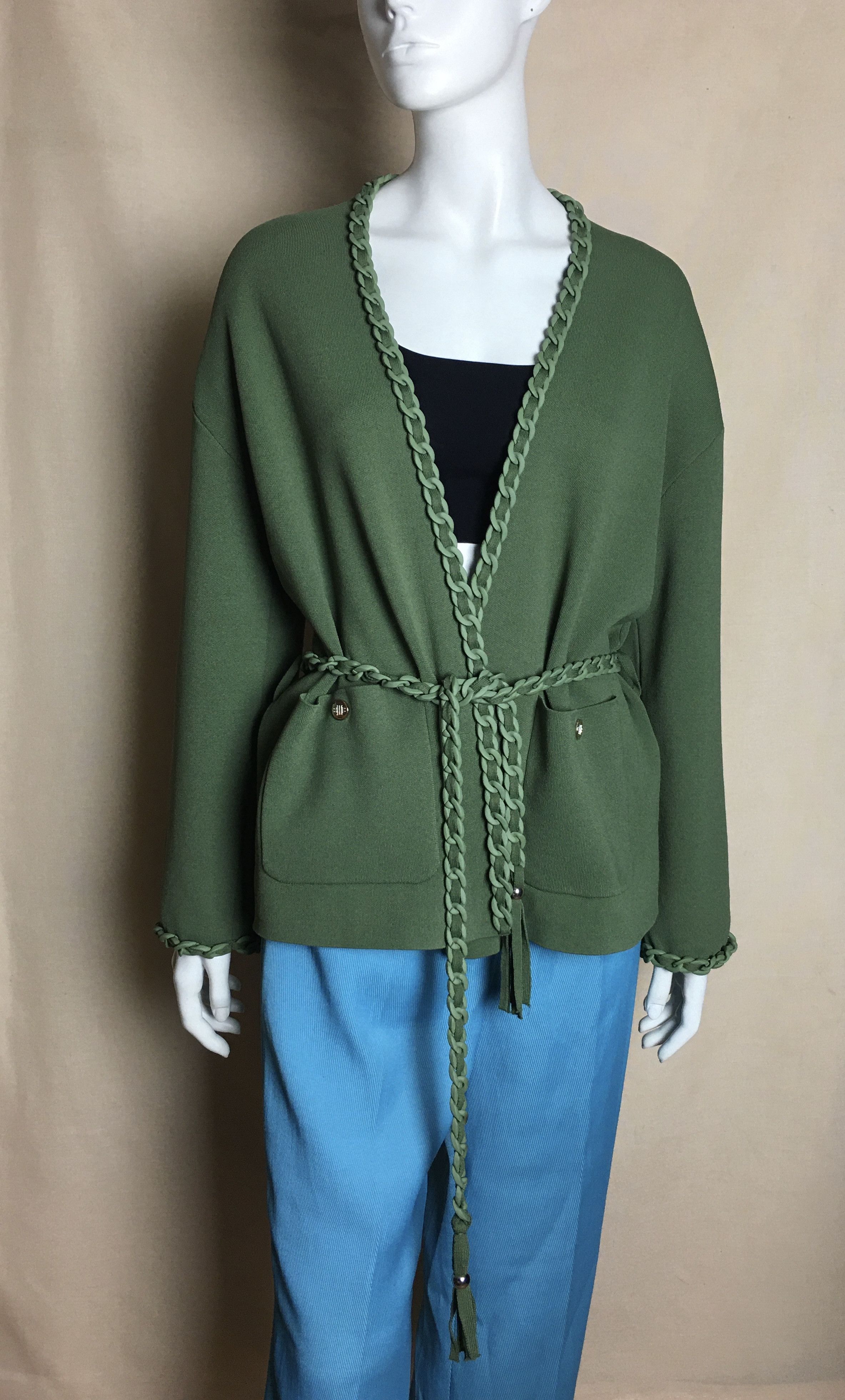 Maje Maje Green Cardigan with Braided Trim Size 3/L Size L / US 10 / IT 46 - 6 Thumbnail
