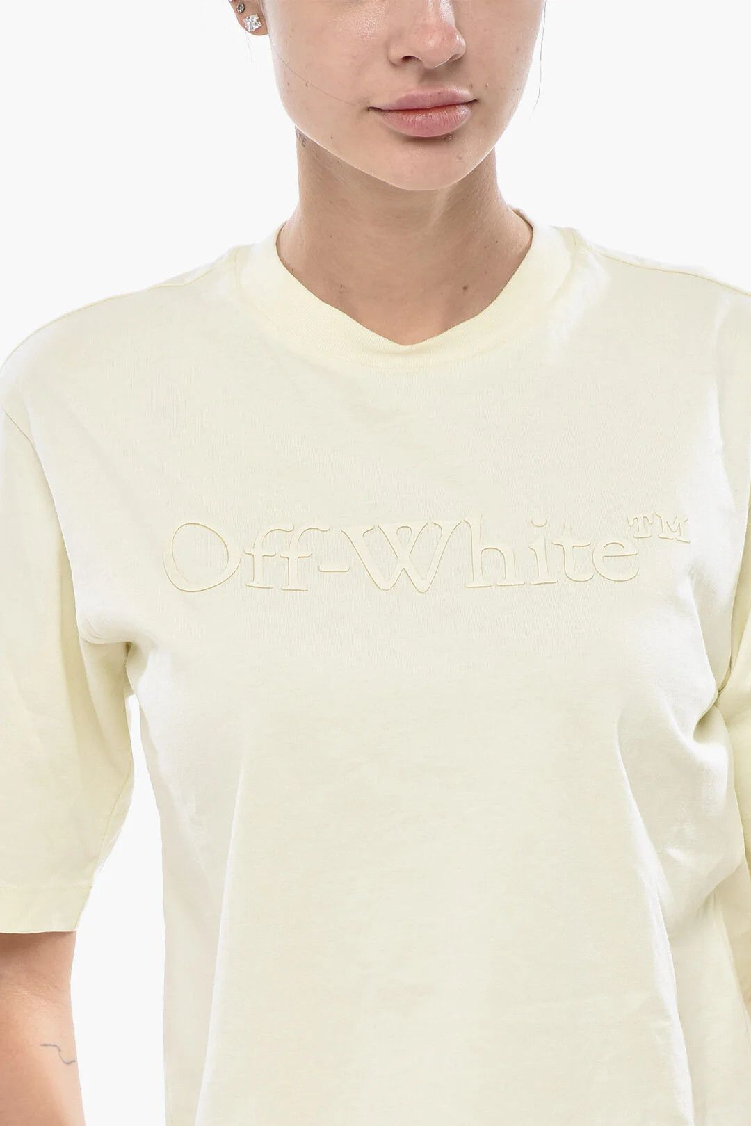 Off-White og1mm0426 Cotton Cropped Fit T-Shirt in Yellow Size XS / US 0-2 / IT 36-38 - 3 Thumbnail