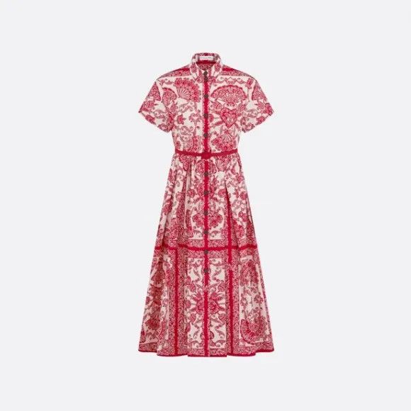 image of Dior O1W1Db10124 Mid Length Shirt Dress In Red/white, Women's (Size Medium)