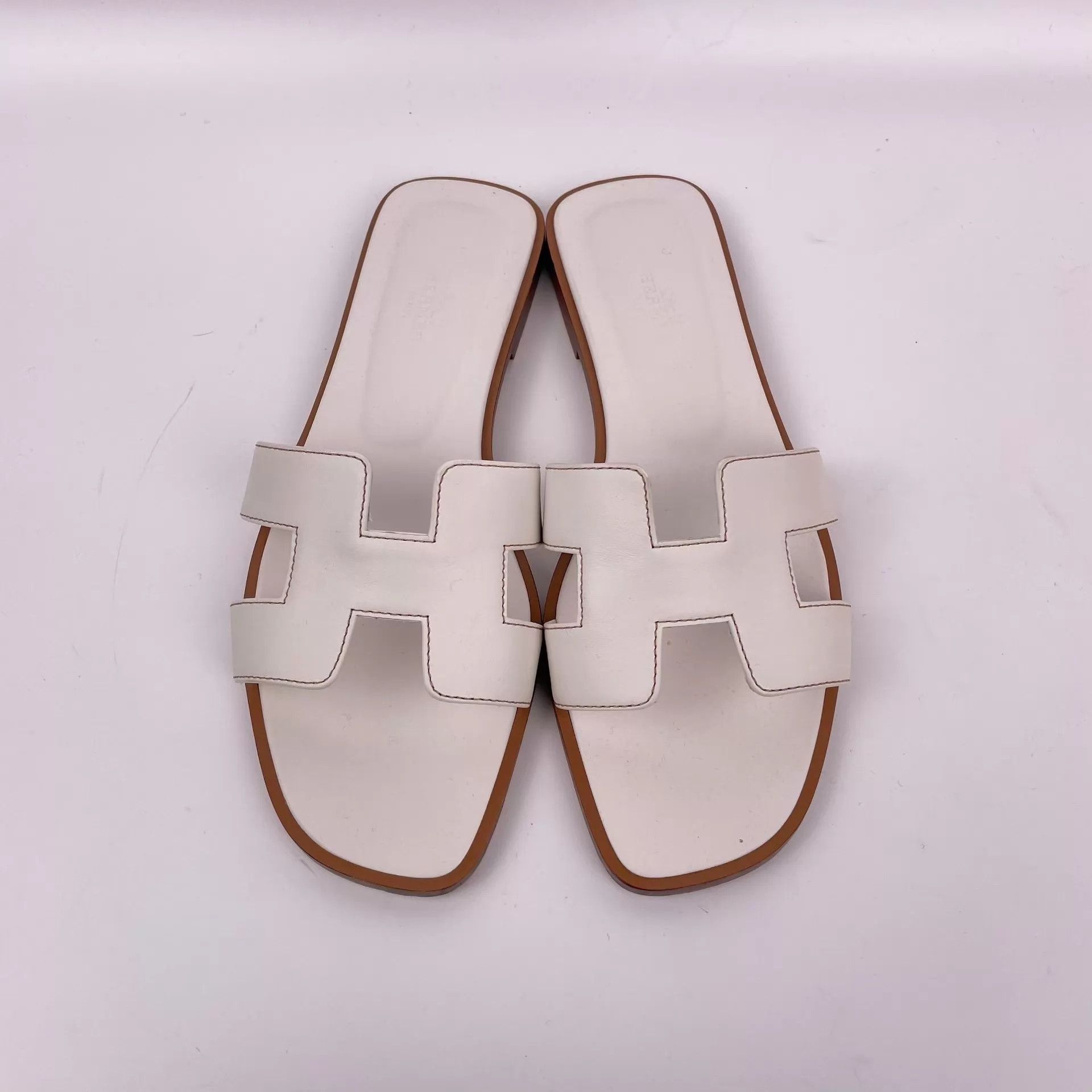 Hermes Hermès H White Leather Slipper Size 38 Size US 7.5 / IT 37.5 - 2 Thumbnail