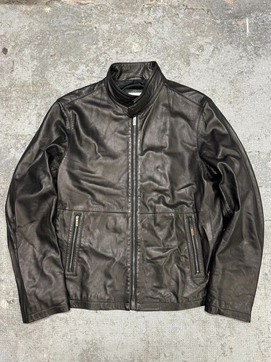 2000s Armani Collezioni Agent Minimalist Black Leather Jacket