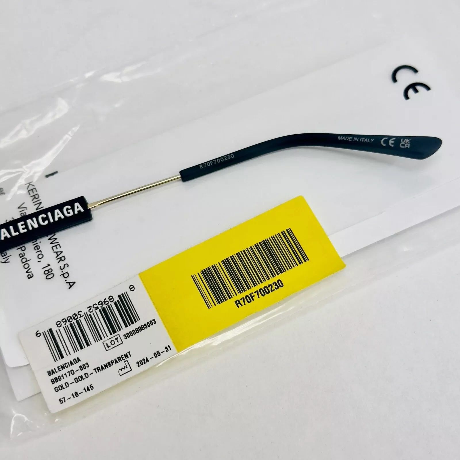 Balenciaga BALENCIAGA TAG 0117 Gold Black Unisex Eyeglass GG0117O 003 Size ONE SIZE - 3 Thumbnail