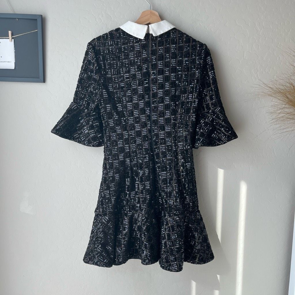 Self-Portrait Self Portrait Black Sequined White Collared Flare Hem Mini D Size S / US 4 / IT 40 - 9 Thumbnail