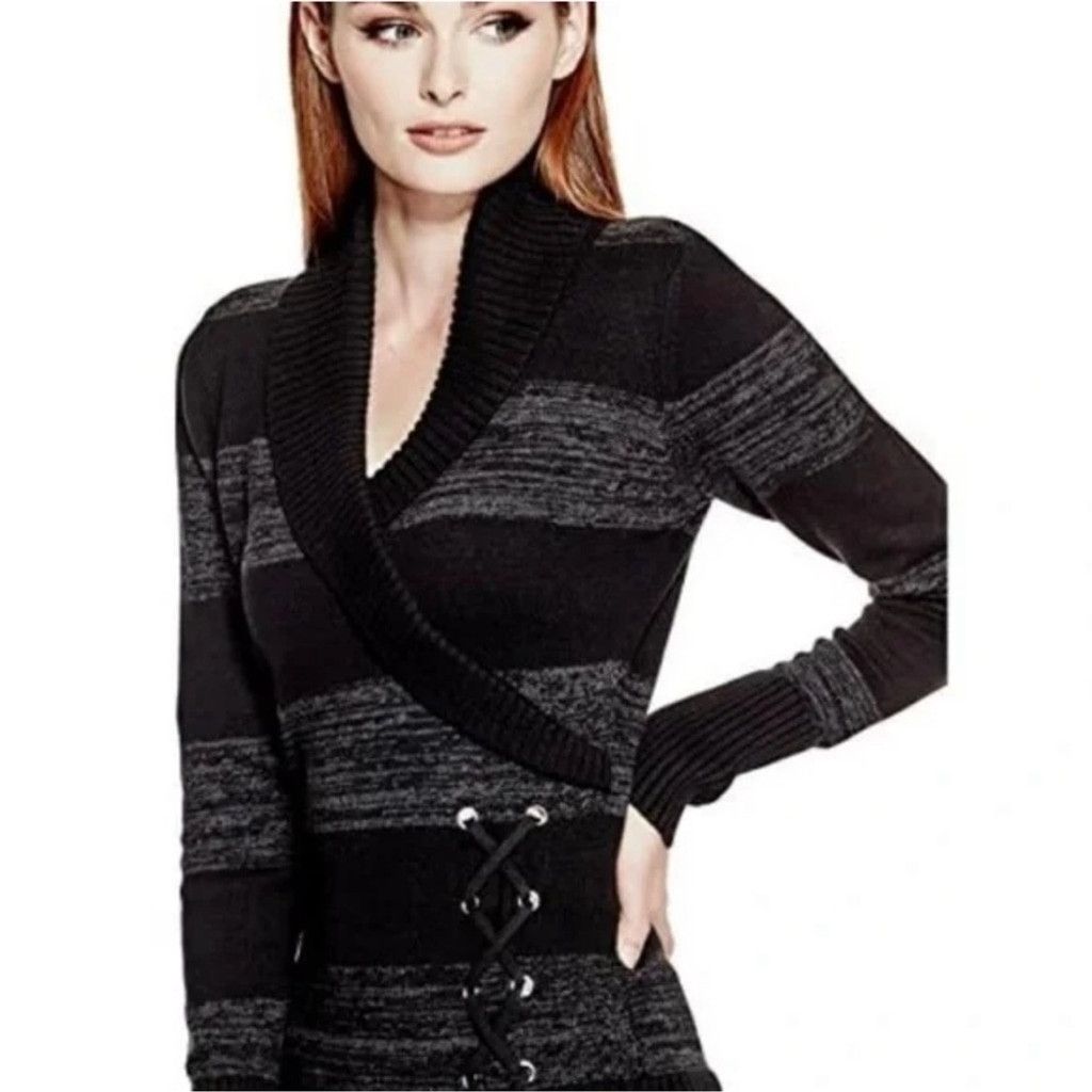 Guess Guess Women's Fitted Black/Grey Crossover Collar Lace Up XS Size XS / US 0-2 / IT 36-38 - 3 Thumbnail