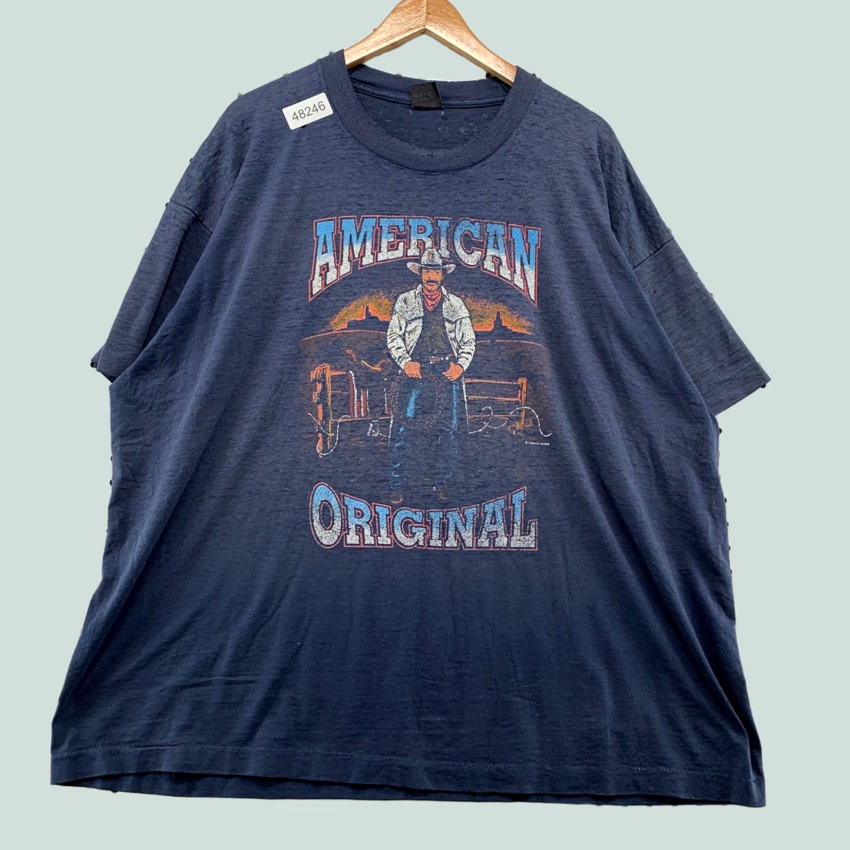Vintage Vintage Rancher Cowboy T Shirt Mens 3XL Blue American Western Burnout Thin USA Size US XXL / EU 58 / 5 - 1 Thumbnail
