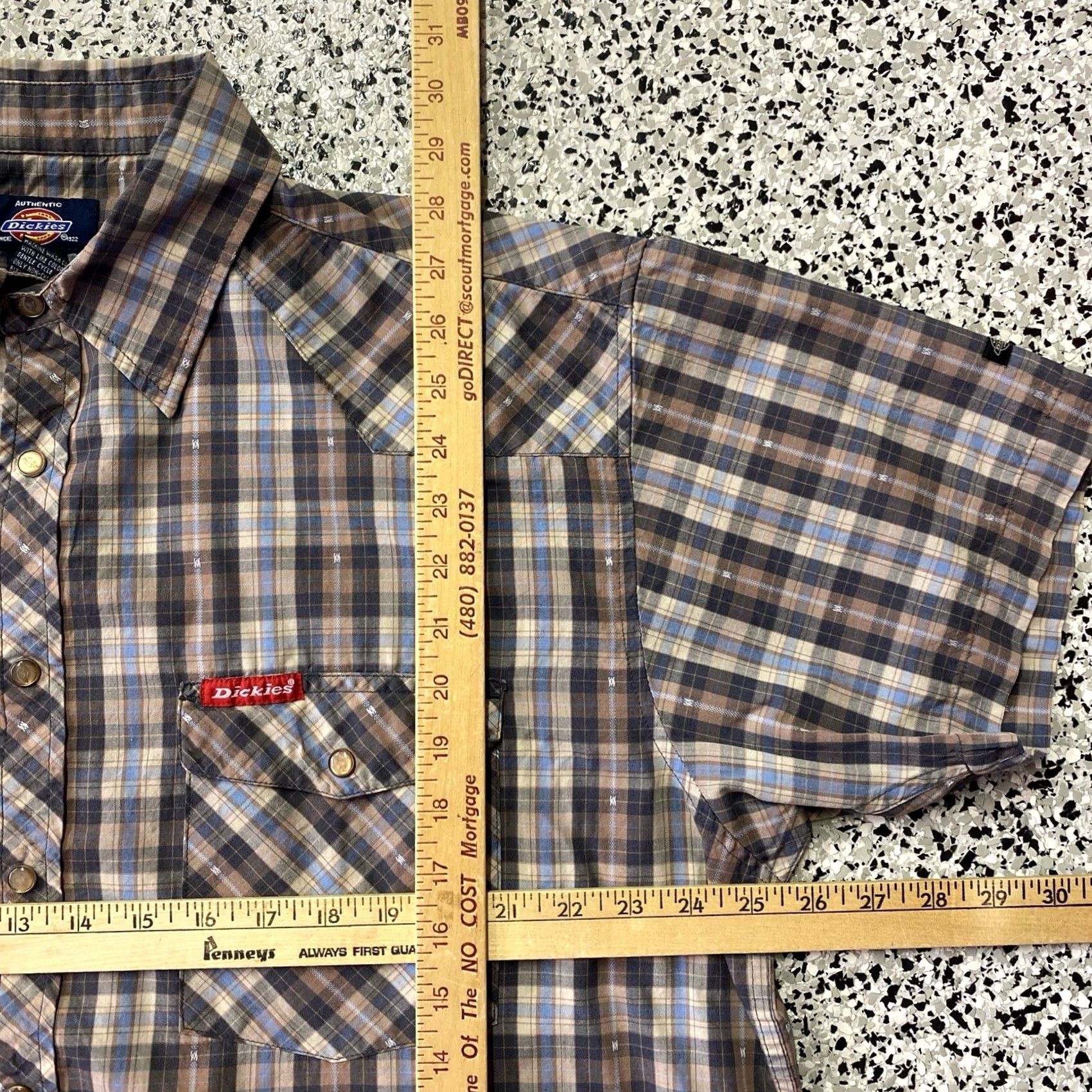 Dickies VINTAGE Dickies Western Shirt XL Plaid Short Sleeve Pearl Snap Mens Regular Beige Cotton Button-Up Pocketed Size US XL / EU 56 / 4 - 2 Thumbnail