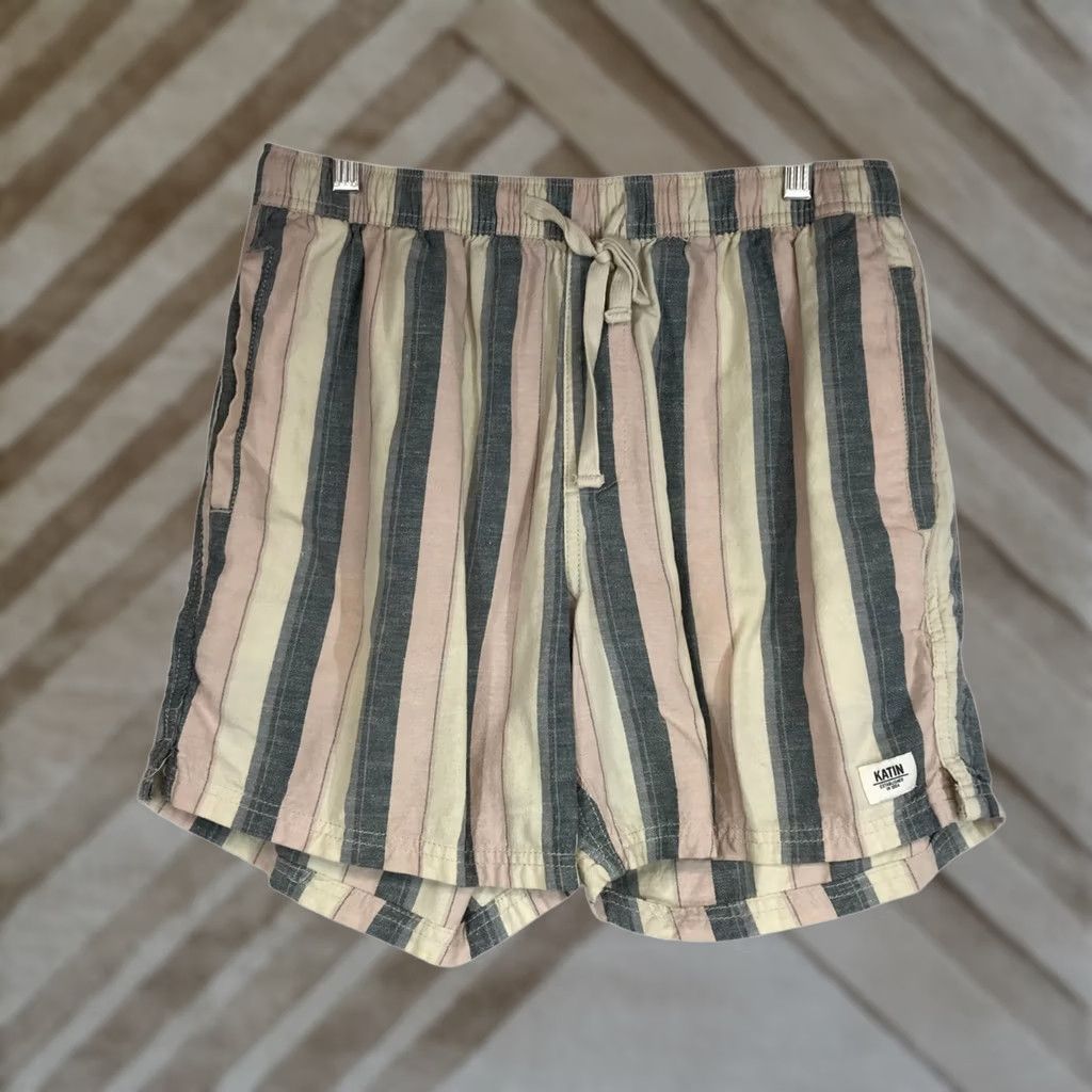 Katin Katin Multicolor Stripe Drawstring Waist Cotton & Linen SHORTS Womens L Size 36" / US 14 / IT 50 - 1 Thumbnail