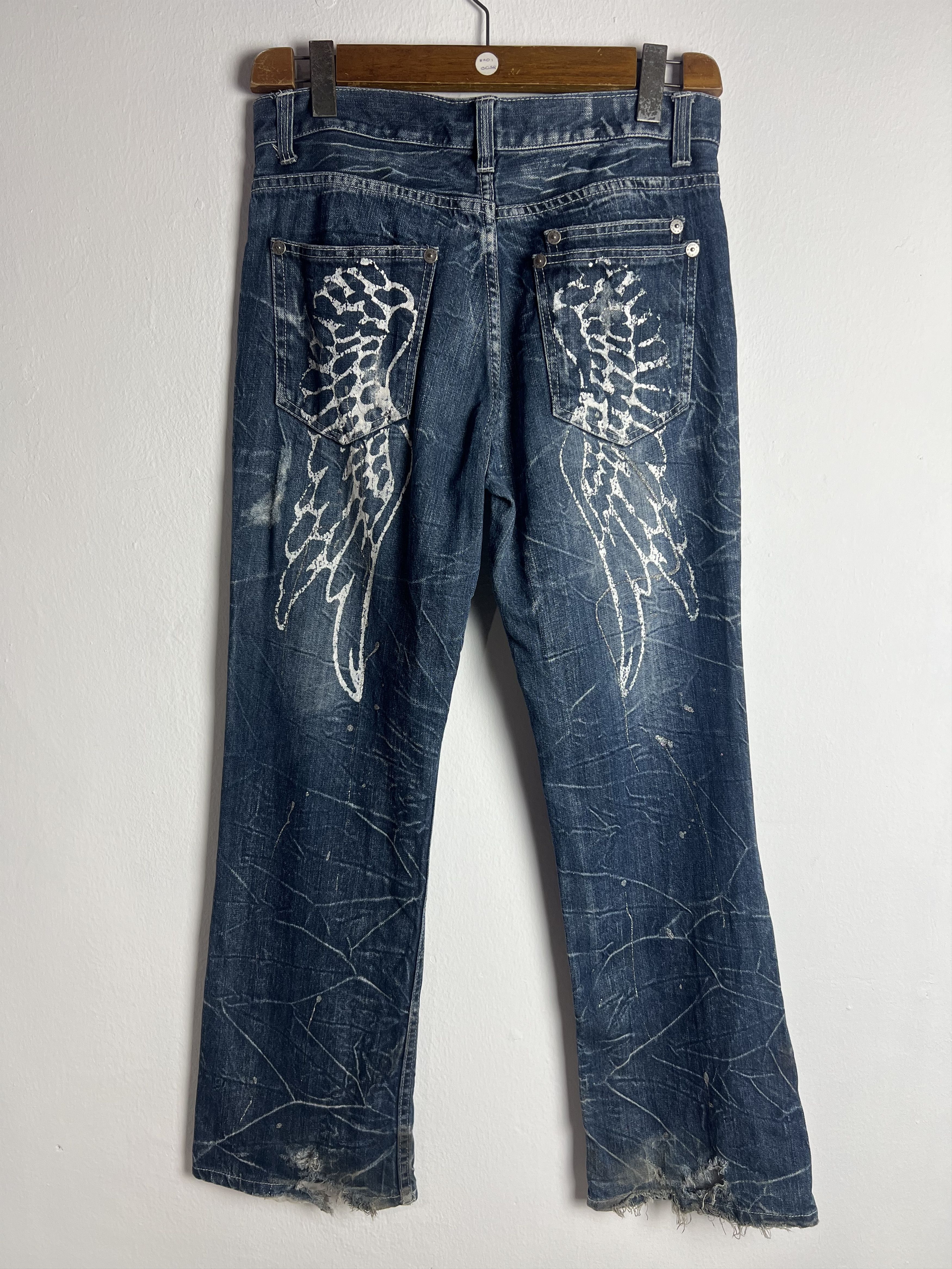 Nylaus Distressed Denim Paint Splatter Wing Prints
