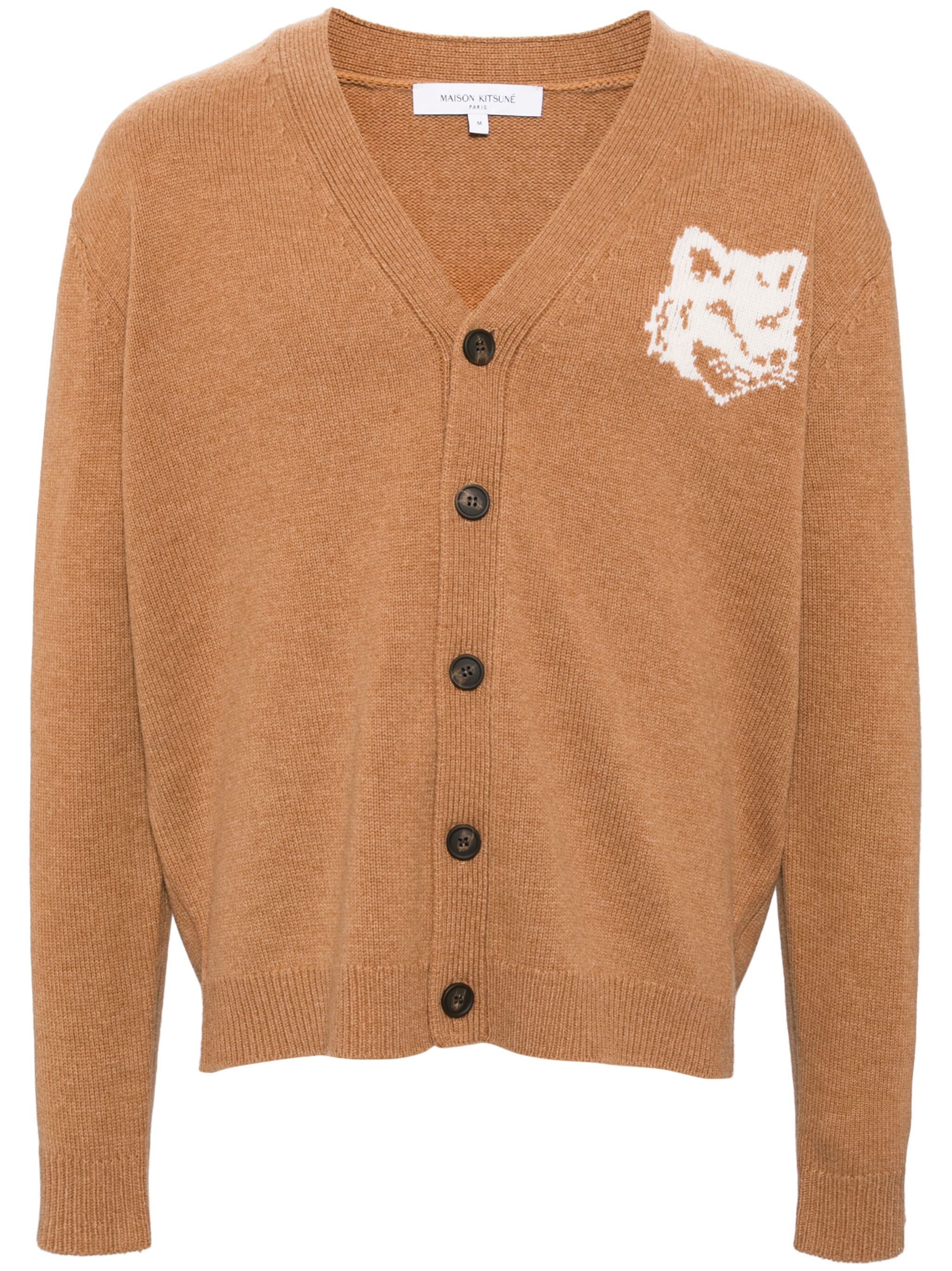 Maison Kitsune o1s22i1n1124 Fox Head Wool Cardigan in Brown Size US S / EU 44-46 / 1 - 1 Thumbnail