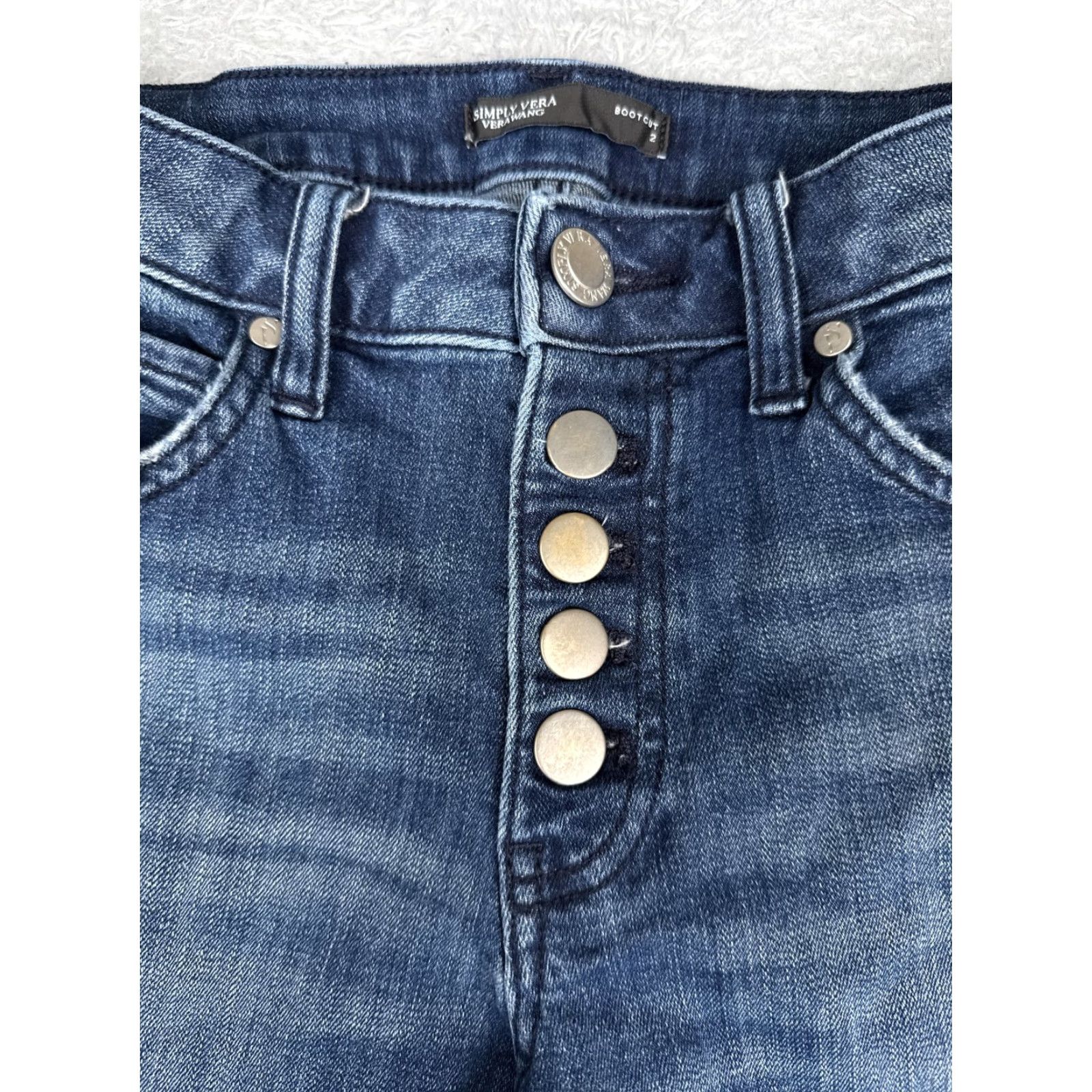 Vintage Simply Vera Vera Wang Jeans Womens 2 Blue Mid Rise Button Fly Distressed Bootcut Size 26" / US 2 / IT 38 - 5 Thumbnail
