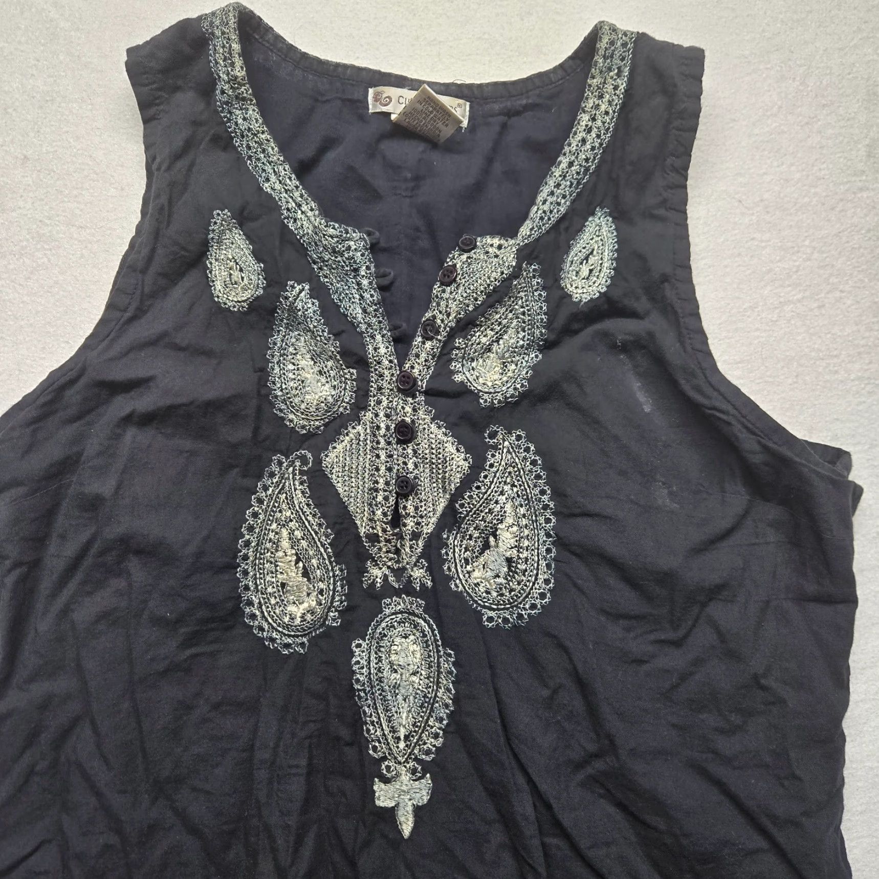 Vintage VINTAGE Cute Options Shirt Dress Adult XL Black Sleeveless Embroidered Cotton Knee Length Womens Size XL / US 12-14 / IT 48-50 - 2 Thumbnail