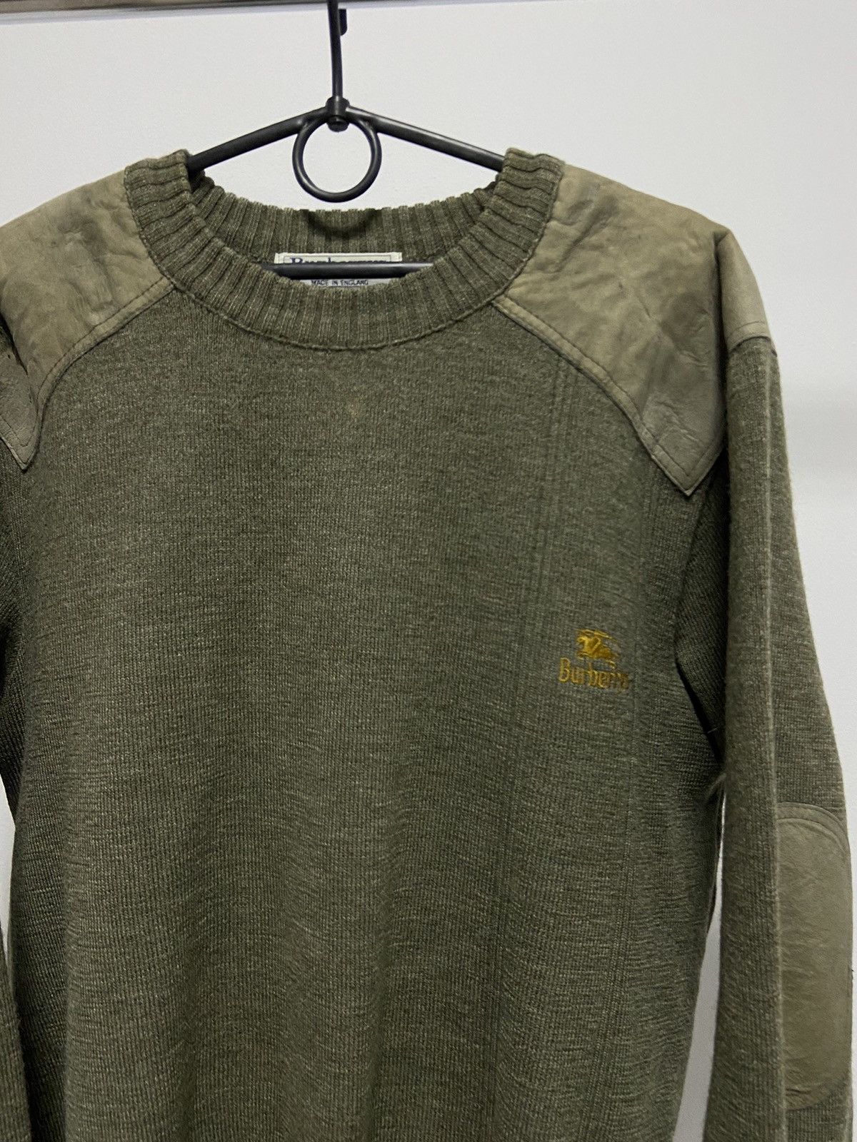 Burberry Burberry Vintage sweater Wool knitted Logo leather elbows Size US XL / EU 56 / 4 - 2 Thumbnail