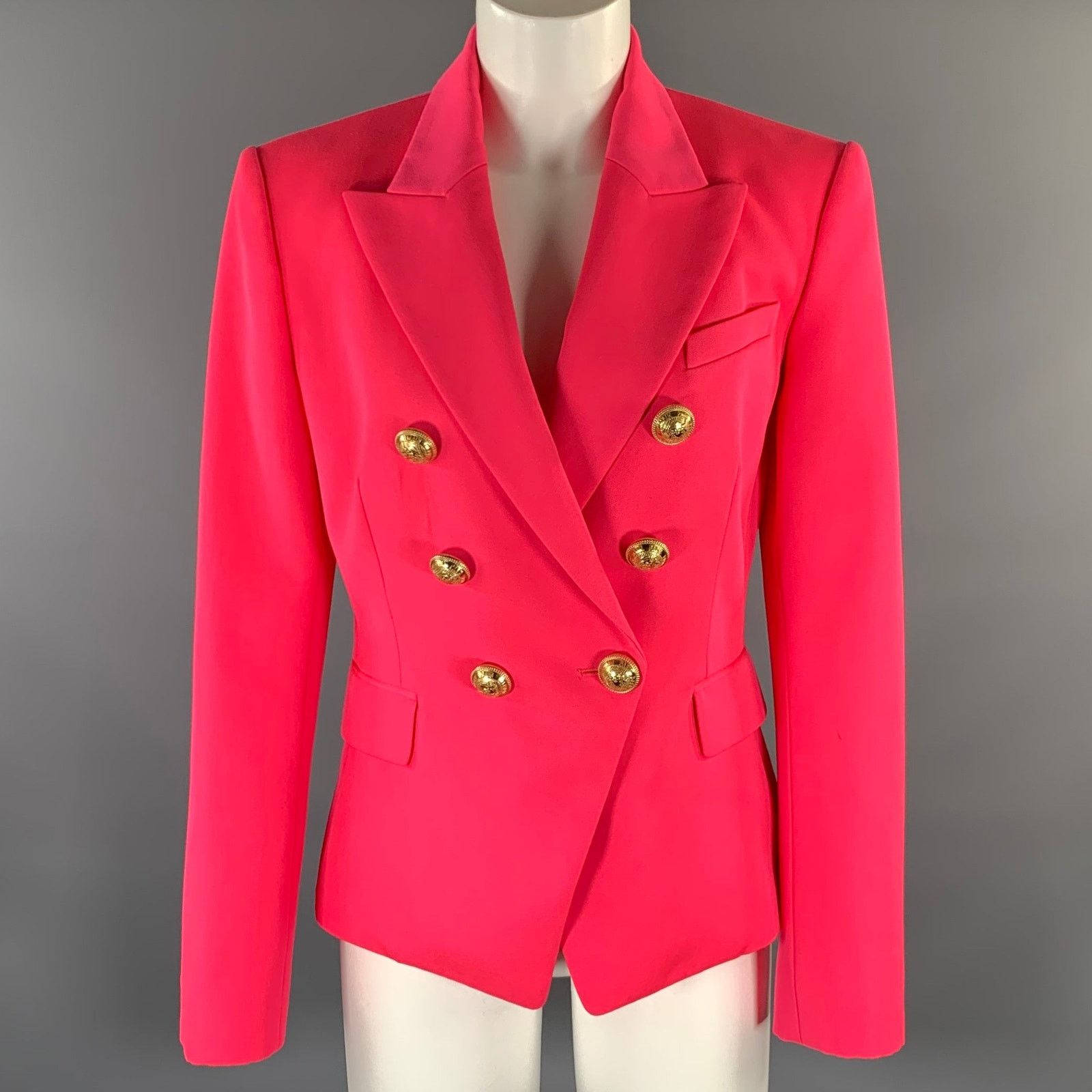 Balmain BALMAIN Size M Pink Neon Wool Double Breasted Coat Size M / US 6-8 / IT 42-44 - 1 Thumbnail