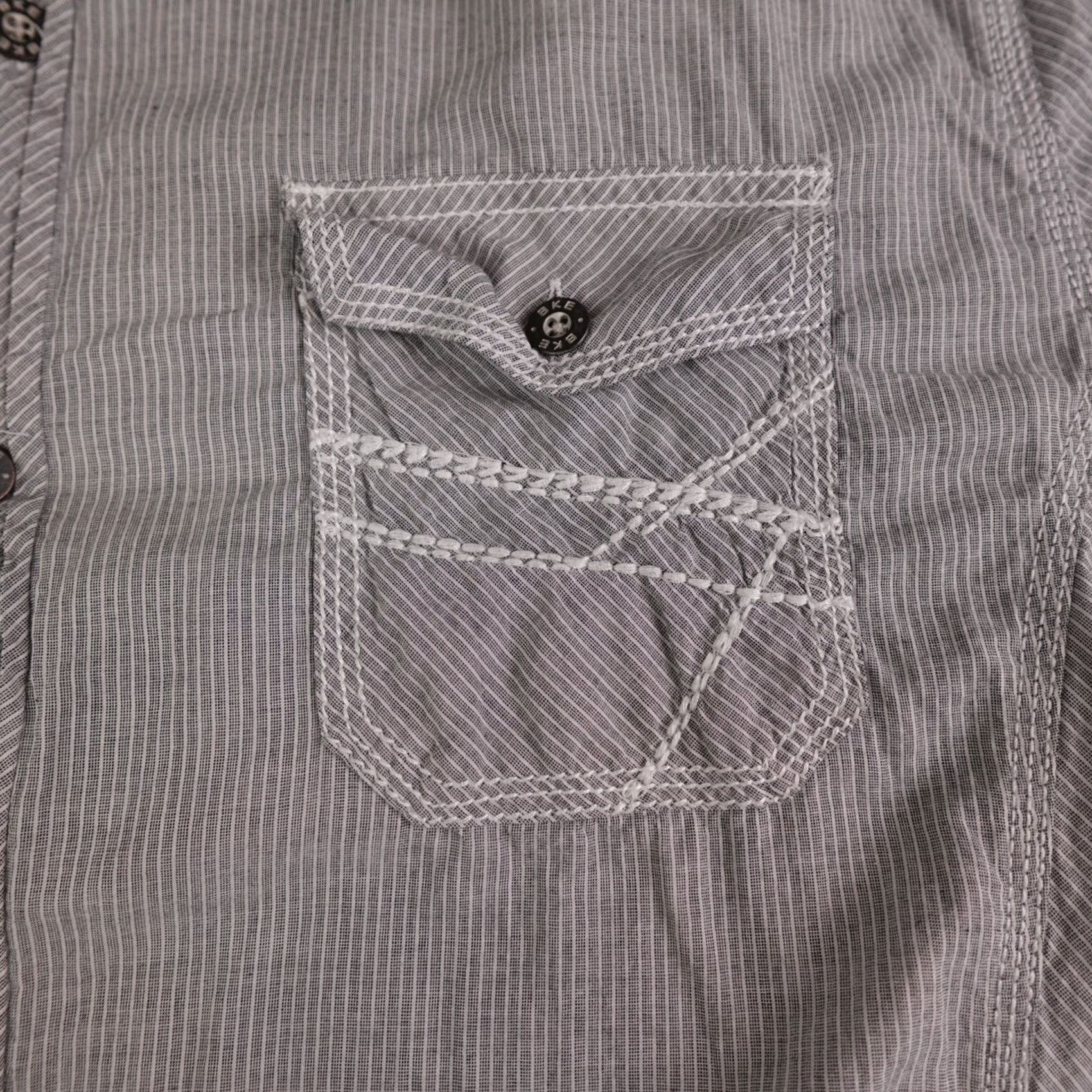 BKE Mens BKE Shirt Gray White Striped Athletic Fit Long Sleeve Button XL Size US XL / EU 56 / 4 - 5 Thumbnail