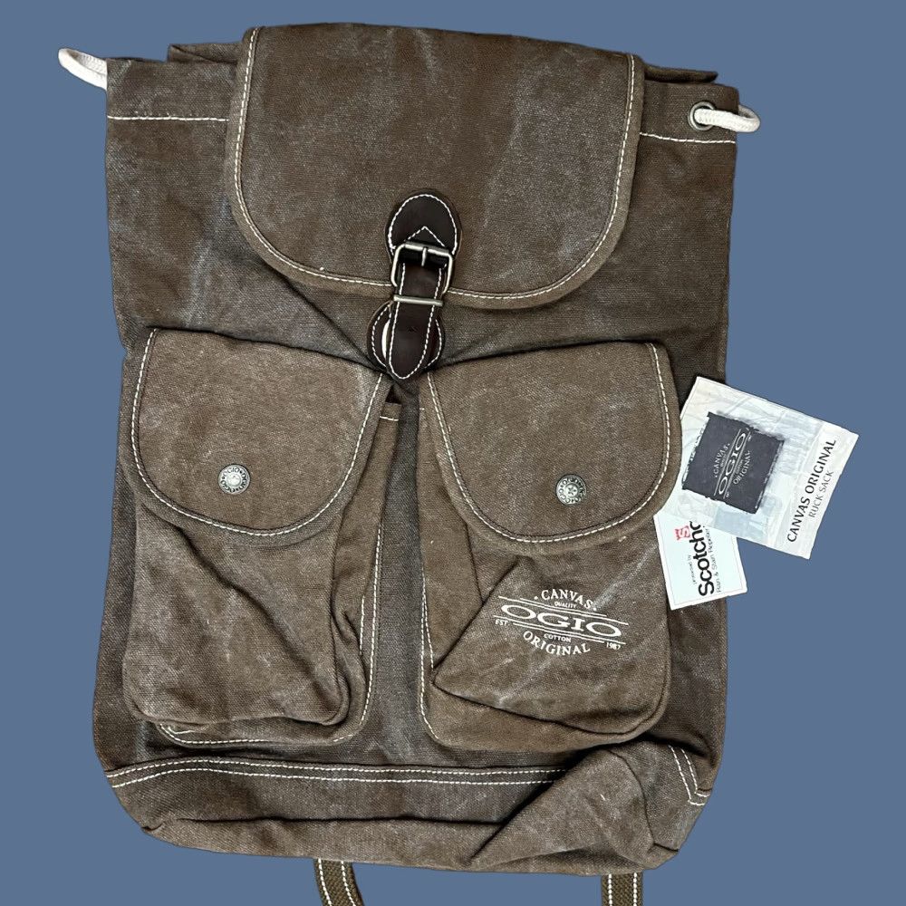 Vintage VINTAGE OGIO Canvas Ruck Sack Backpack Unisex Adults Brown 17x12x7 Distressed College Grunge Travel Pockets Adjustable Strap 2 Available Size ONE SIZE - 1 Thumbnail