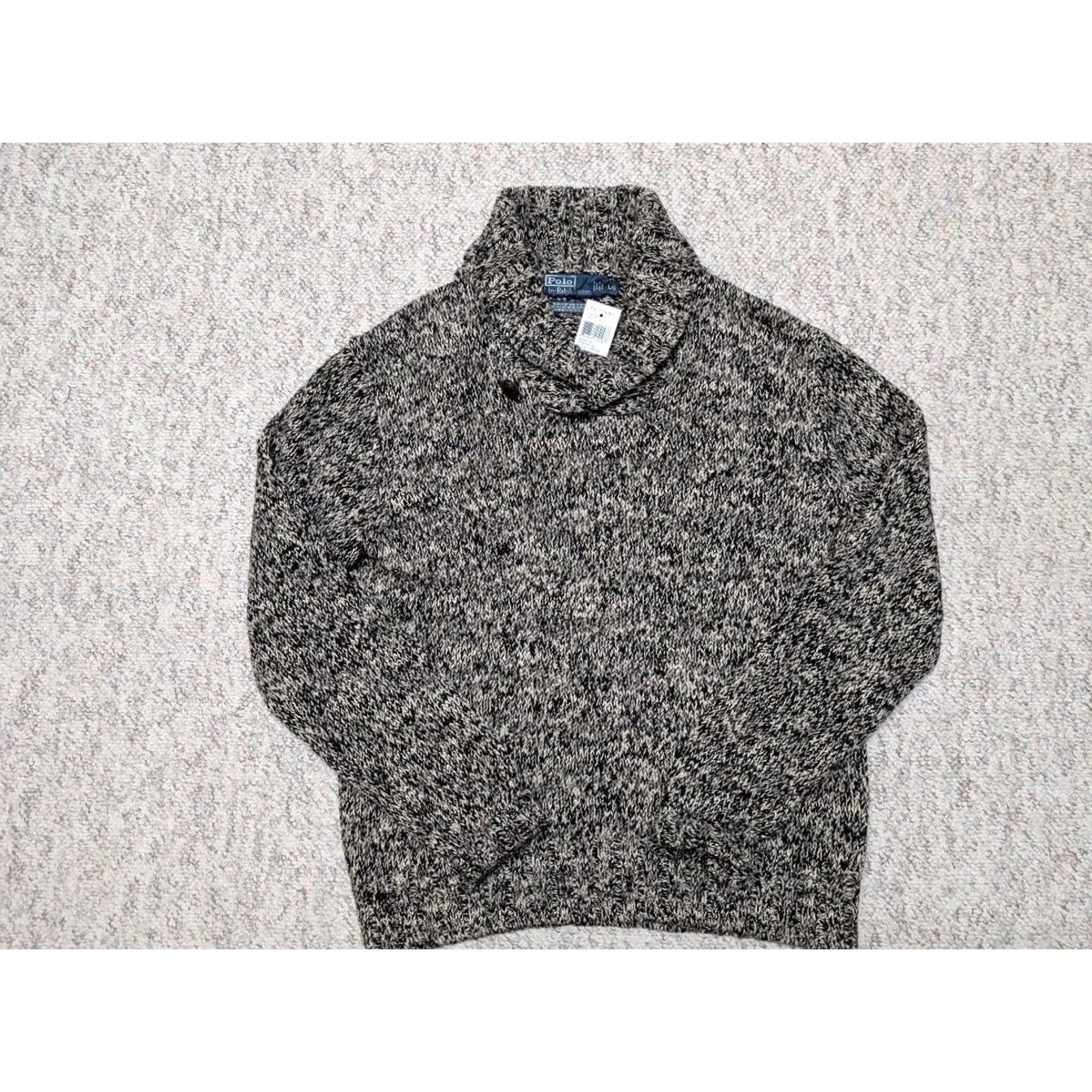 Polo Ralph Lauren VINTAGE Polo Ralph Lauren Raglan Sweater L Mens Black/Off-White Shawl 1990s NSW NOS Size US L / EU 52-54 / 3 - 6 Thumbnail