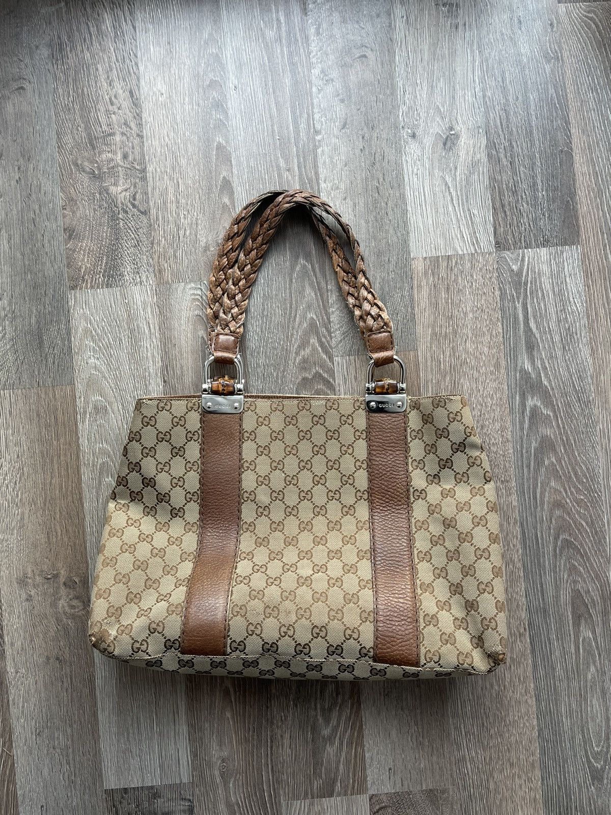 Gucci ❤️Gucci Brown Canvas vintage monogram leather bag women Size ONE SIZE - 1 Thumbnail