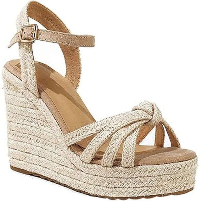 Other Mikarka Women's Size 8 Tan Straw Espadrille Wedge Sandals Size US 8 / IT 38 - 1 Thumbnail