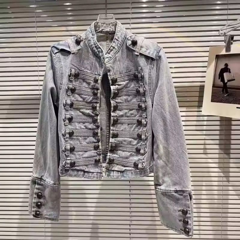 Vintage Military-Inspired Denim Jacket – Bold, Structured