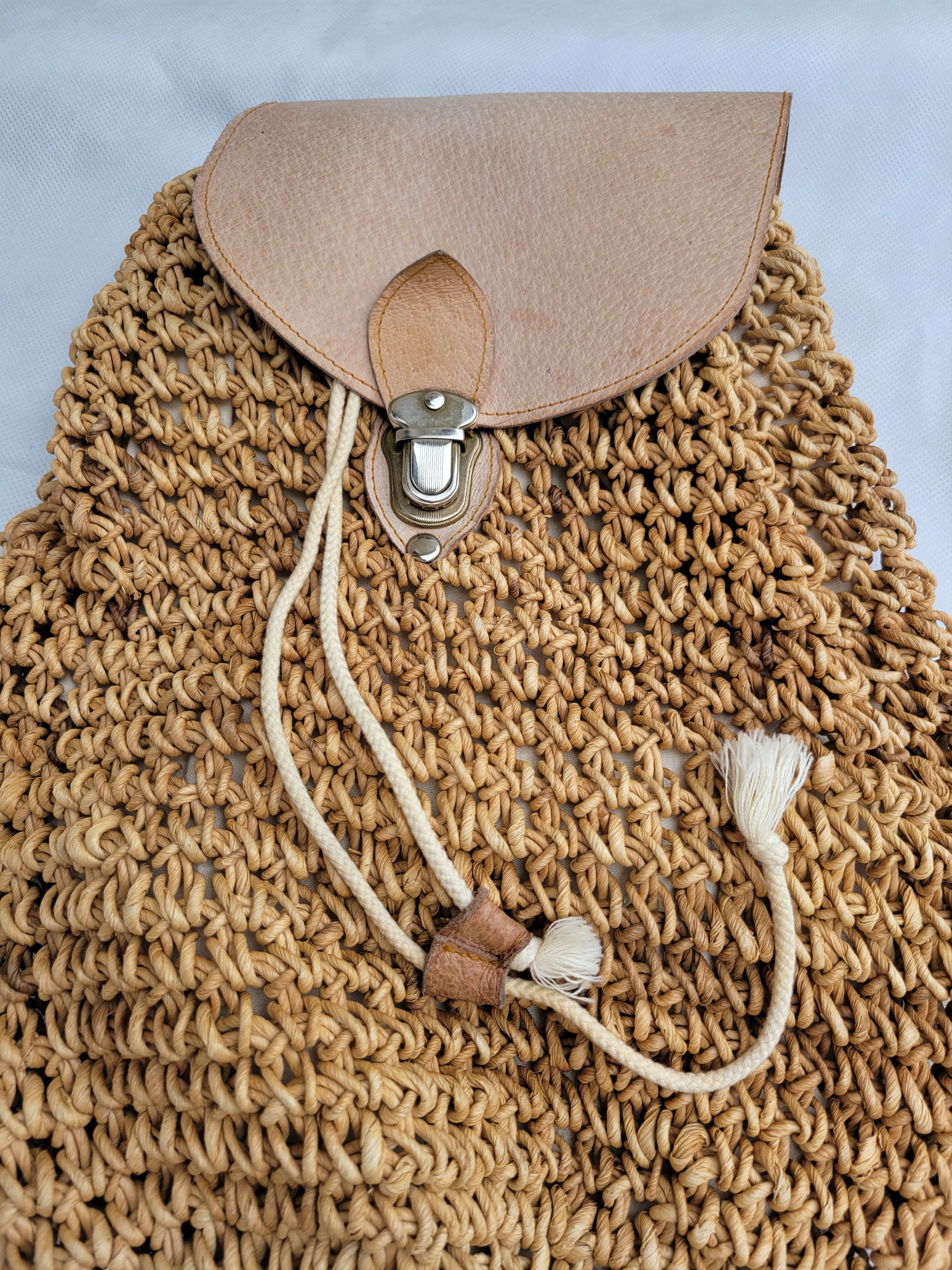 Handmade × Vintage Crown Vintage Wicker Backpack Design Purse Leather Strap Size ONE SIZE - 10 Thumbnail