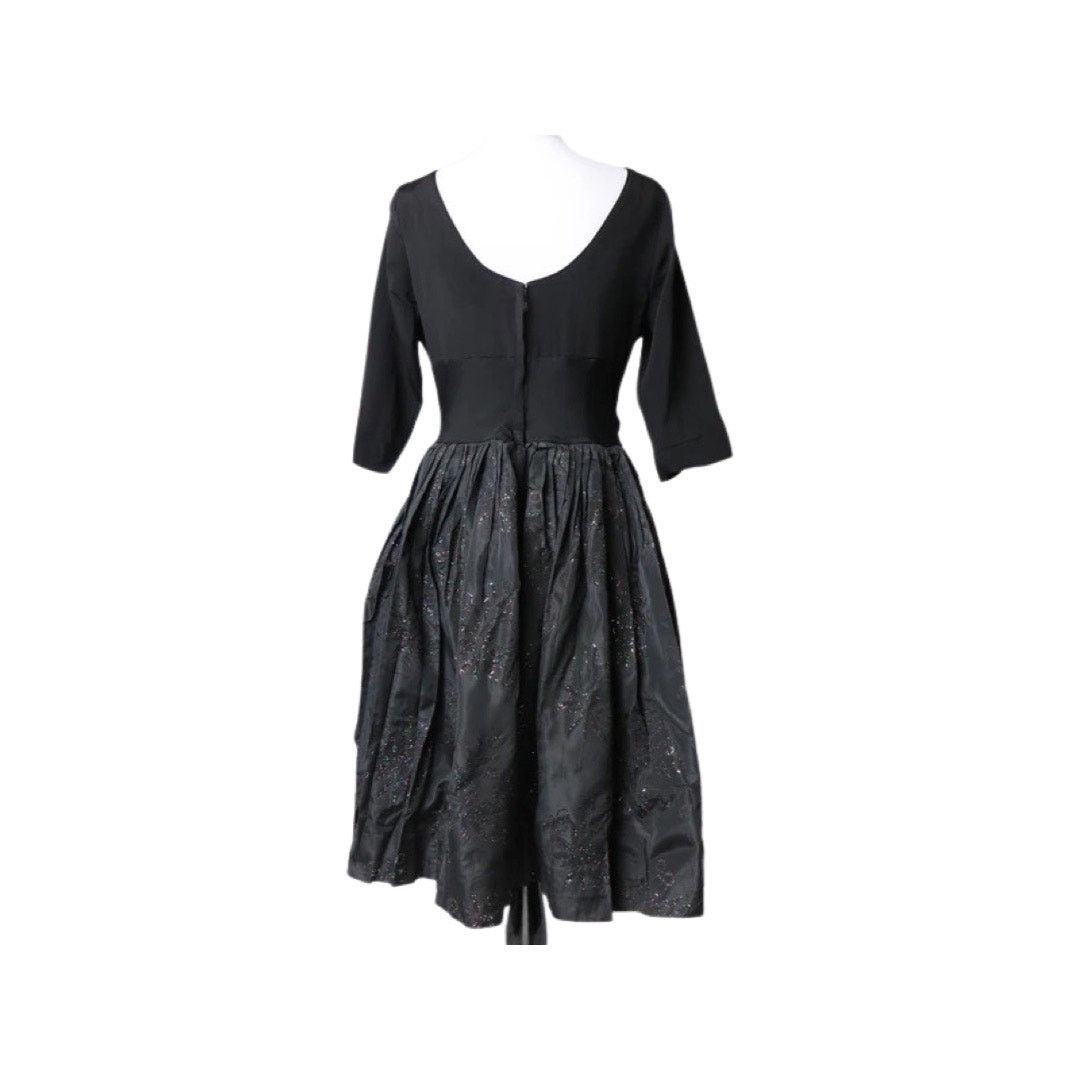 Vintage Vintage 1950s Black Evening Dress Flocked Skirt Glitter Med Size M / US 6-8 / IT 42-44 - 5 Thumbnail