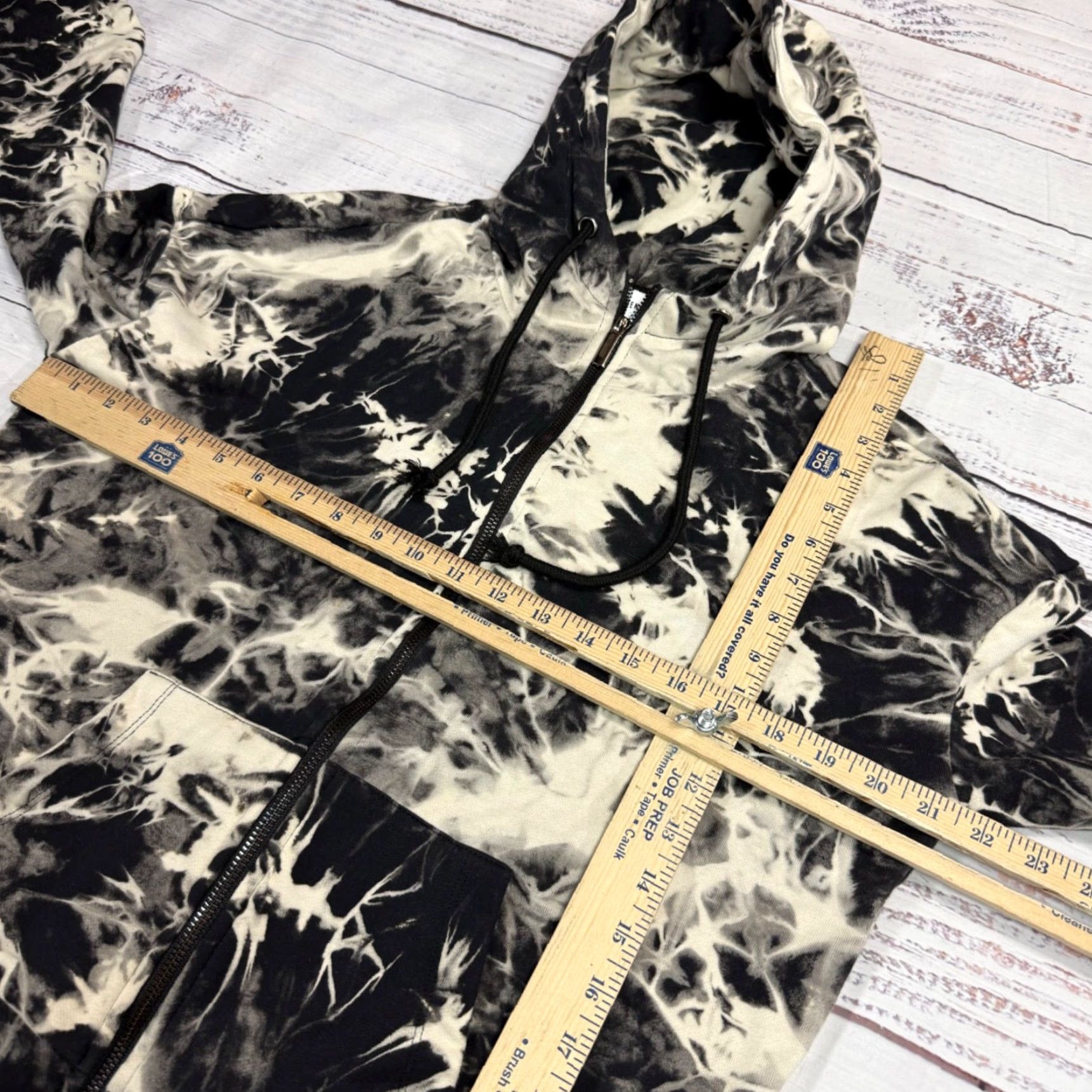 Vintage John + Jenn Womens Zip Front Hoodie XS Black Beige Abstract Print Loose Fit Size XS / US 0-2 / IT 36-38 - 3 Thumbnail