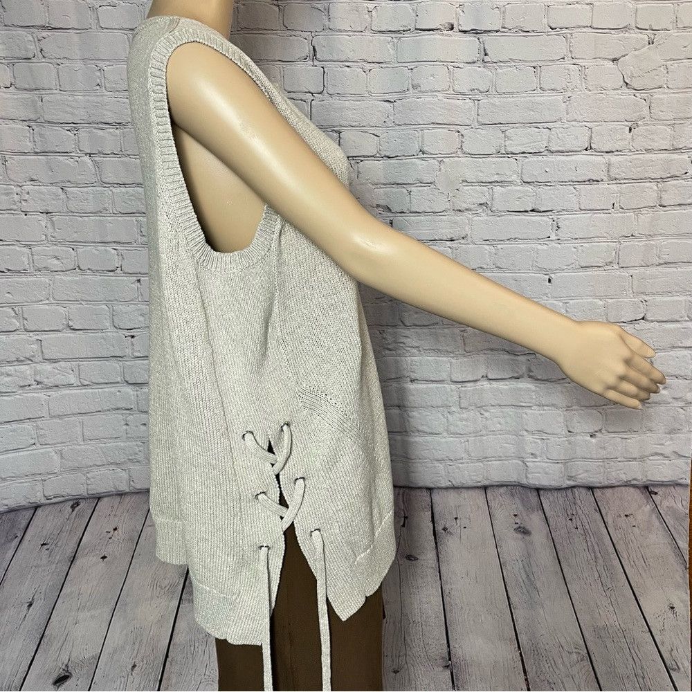 Ann Taylor Ann Taylor Side Tie Sleeveless Beige Cotton Blend Sweater T Size L / US 10 / IT 46 - 3 Thumbnail