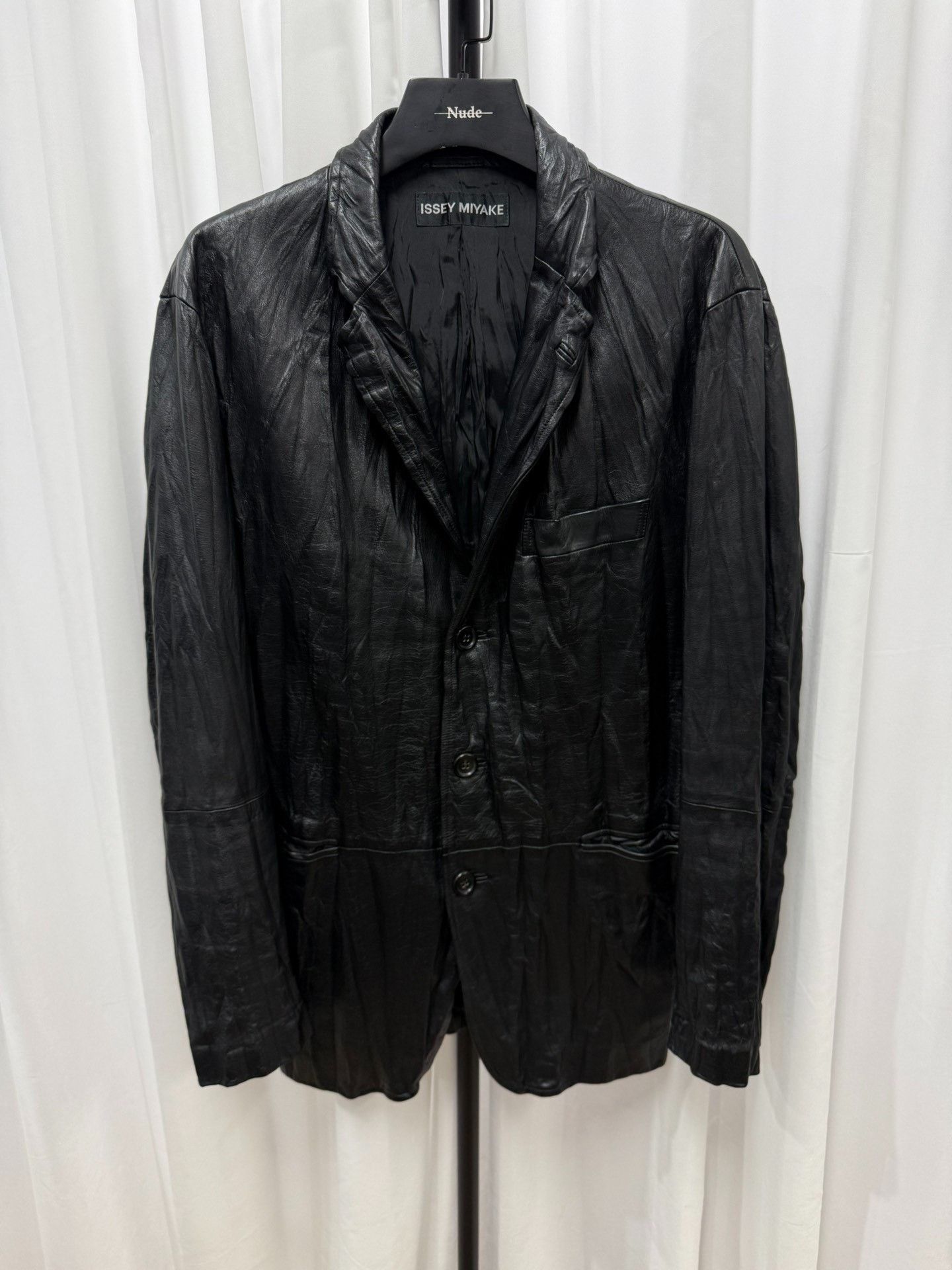 Issey Miyake Issey Miyake Black Pleated Cowhide Jacket Size US M / EU 48-50 / 2 - 1 Thumbnail