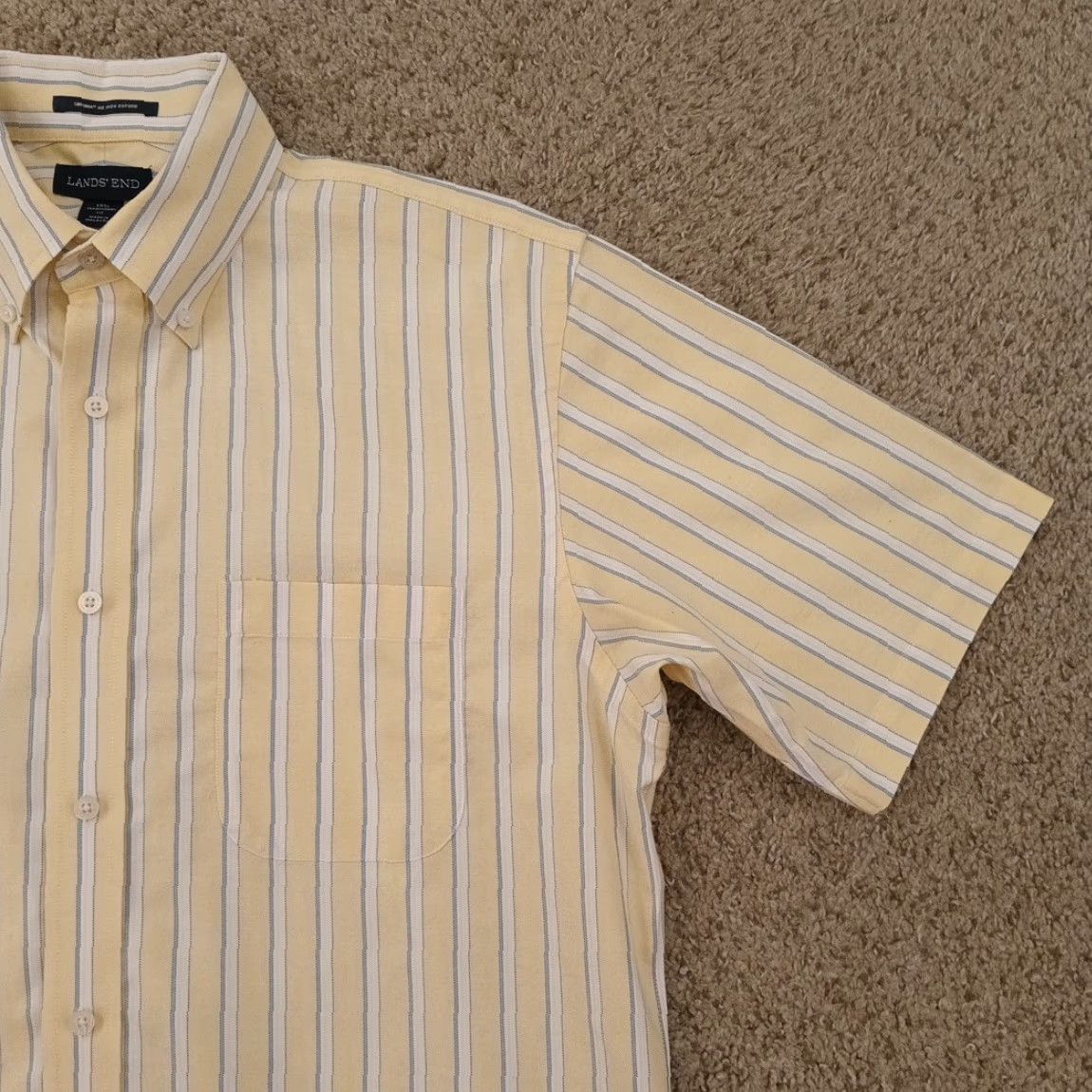 Lands' End Lands' End Oxford Shirt Mens 15.5 Yellow Striped Short Sleeve Button-Down Cotton Shirt Mens Size US L / EU 52-54 / 3 - 3 Thumbnail