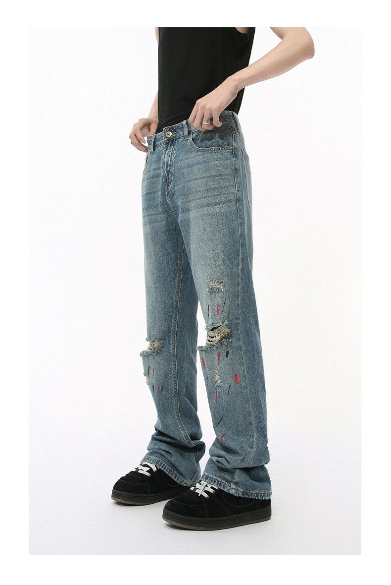 Japanese Brand × Jean Street retro colorful graffiti ripped flared washed jeans Size US 32 / EU 48 - 4 Thumbnail