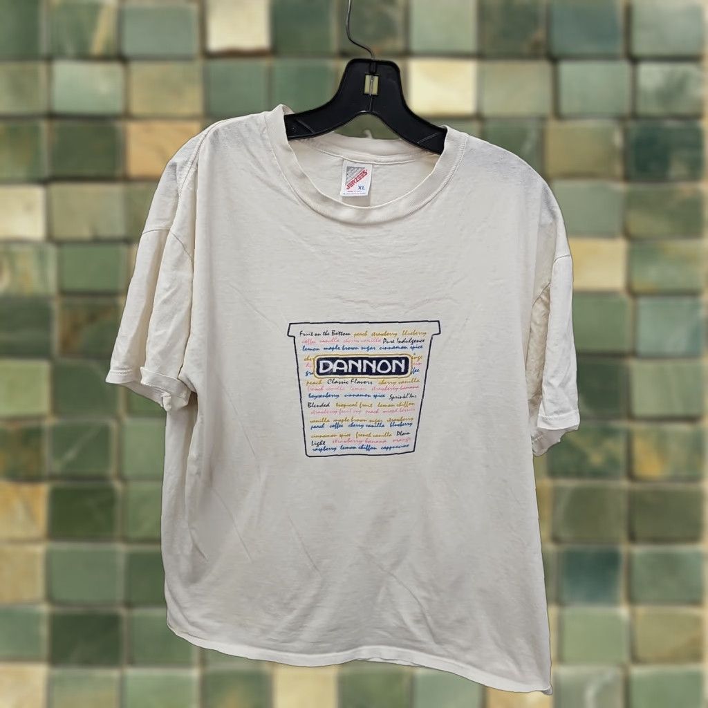 Jerzees VINTAGE Dannon Yogurt T-Shirt Rare Design XL Shirt Mens White 90s Stitch Crew Neck Hanes Beefy-T Jerzees Vintage Distressed Size US XL / EU 56 / 4 - 1 Thumbnail