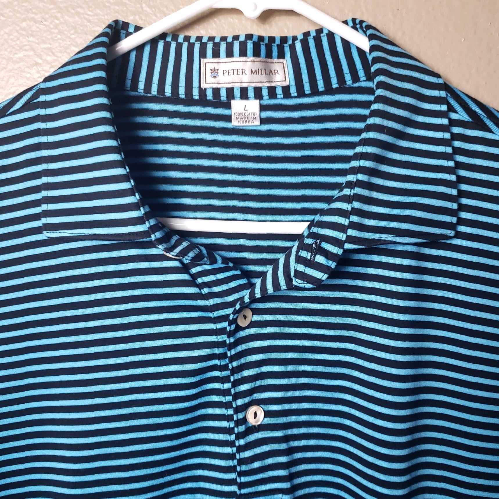 Peter Millar Peter Millar Striped Golf Polo-100% Cotton Turquoise/Black-Size L-Short Sleeve-Black Mens Polo Size US L / EU 52-54 / 3 - 2 Thumbnail
