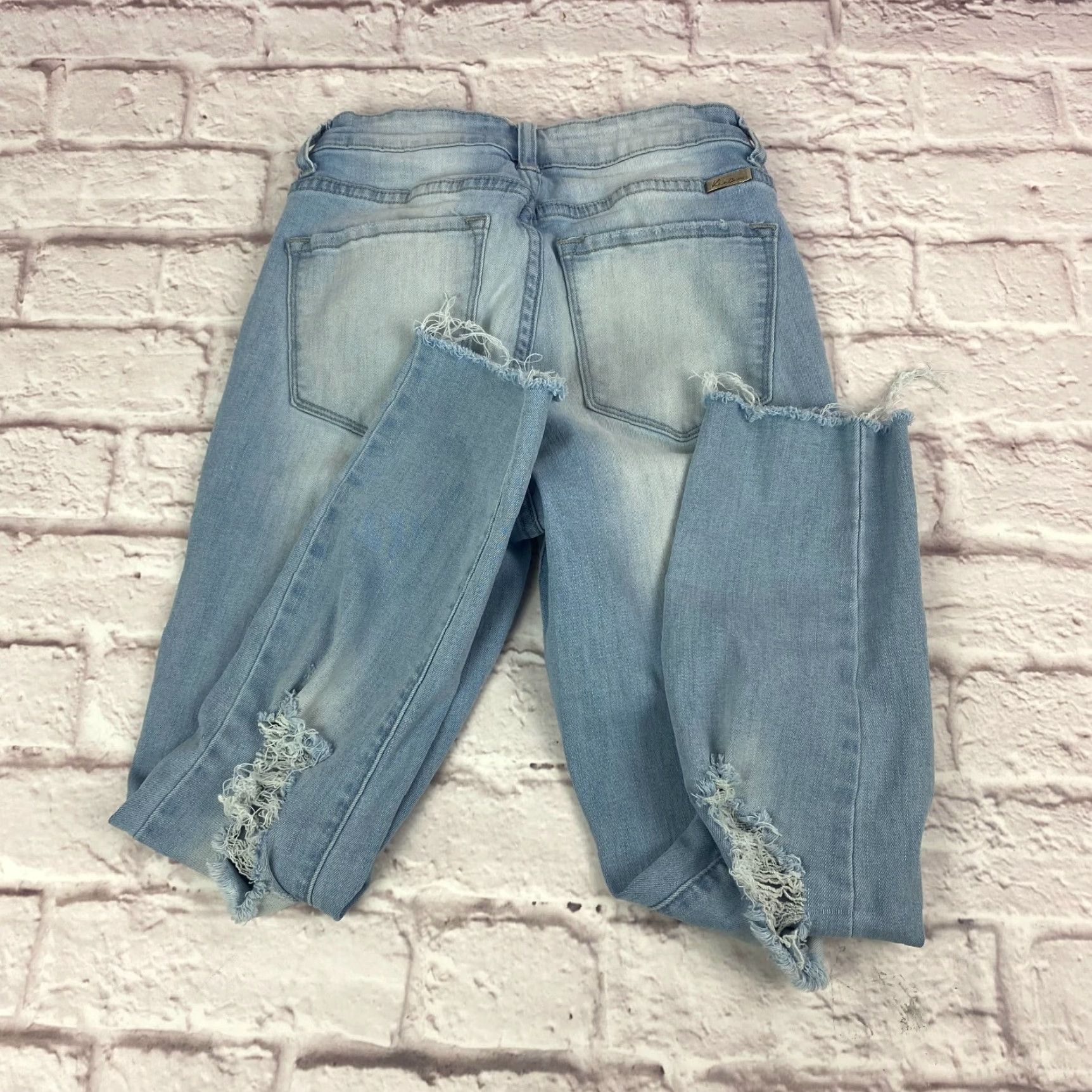 Vintage Kancan Jeans Junior Teens Size 5 Straight Light Blue Distressed Raw Hem Wash Size 27" / US 4 / IT 40 - 2 Thumbnail