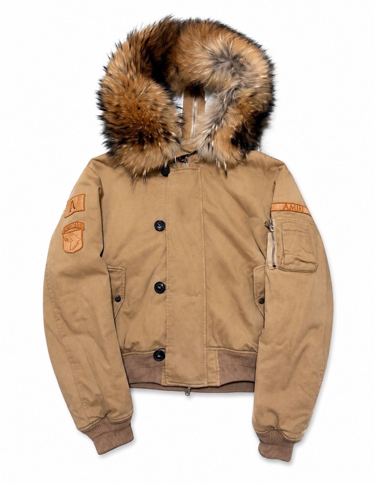 Amiri Amiri Khaki Hooded Fur Bomber Jacket Size L Size US L / EU 52-54 / 3 - 1 Thumbnail