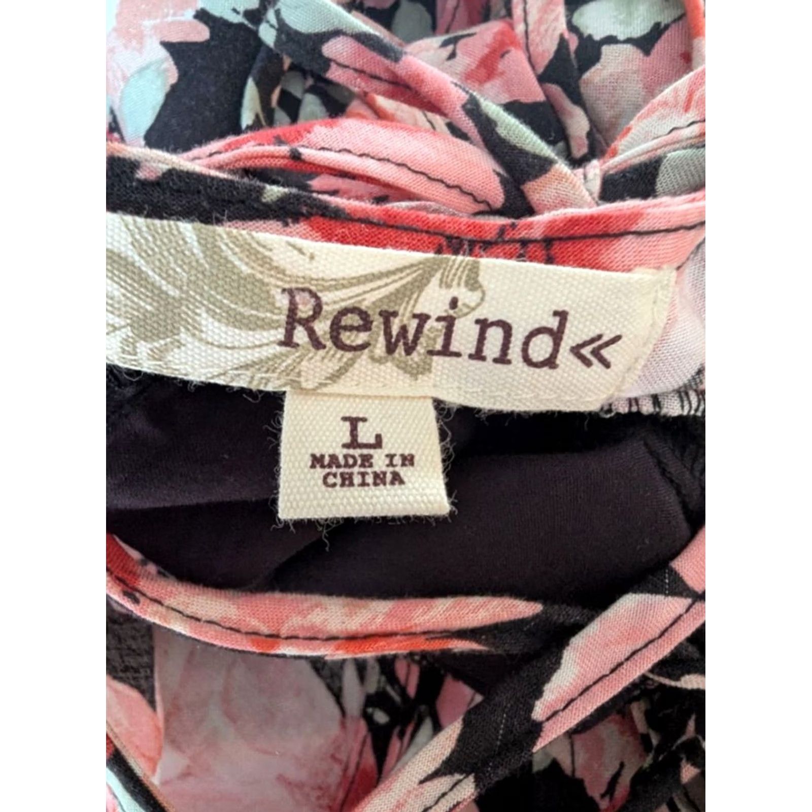 Vintage Floral Black Pink Hi Lo Midi Dress Lace Up Back Flutter Sleeve Sz L Whimsigoth Size L / US 10 / IT 46 - 6 Thumbnail