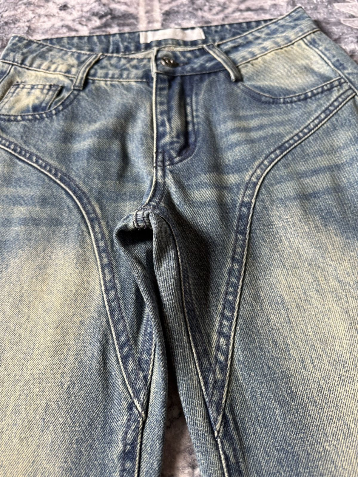 GOSTAR DE FUGA Japanese Brand Paneled Green Mud Wash Flared Jeans Size 27" / US 4 / IT 40 - 8 Thumbnail