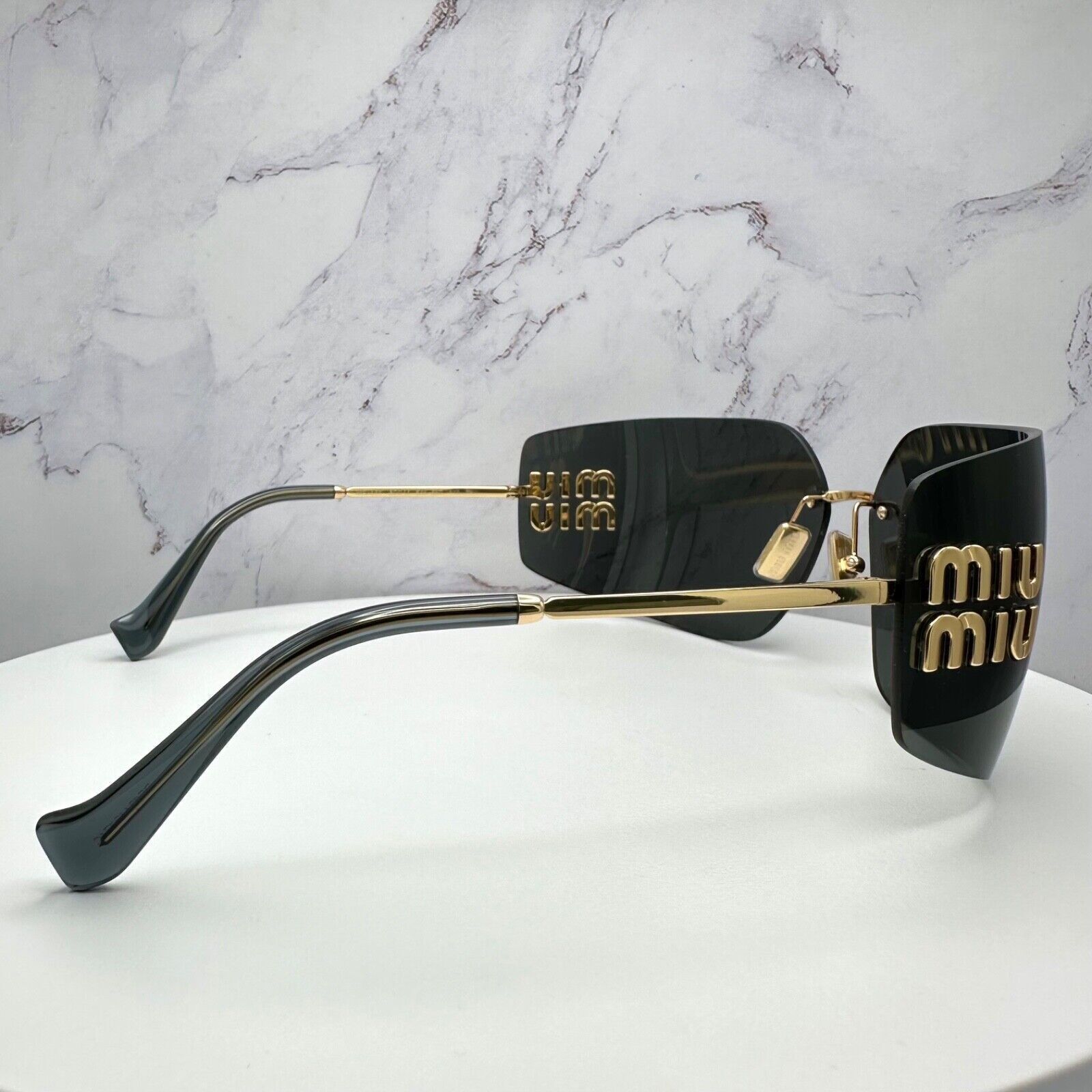 Miu Miu New MIU MIU Sunglasses Gold Rimless Wrap Square Size ONE SIZE - 21 Thumbnail