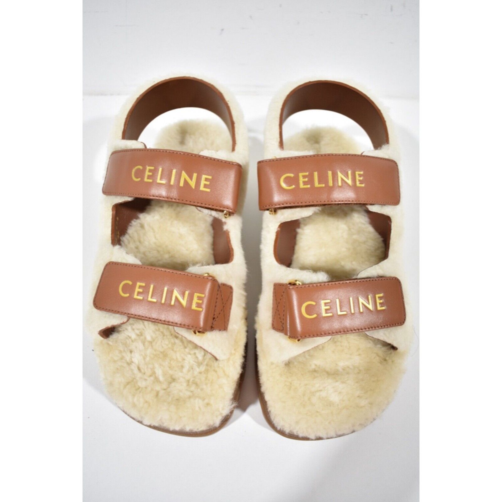 Celine Celine Leo Scratch Sandal Shearling Fur Tan Leather Logo Size US 7 / IT 37 - 7 Thumbnail